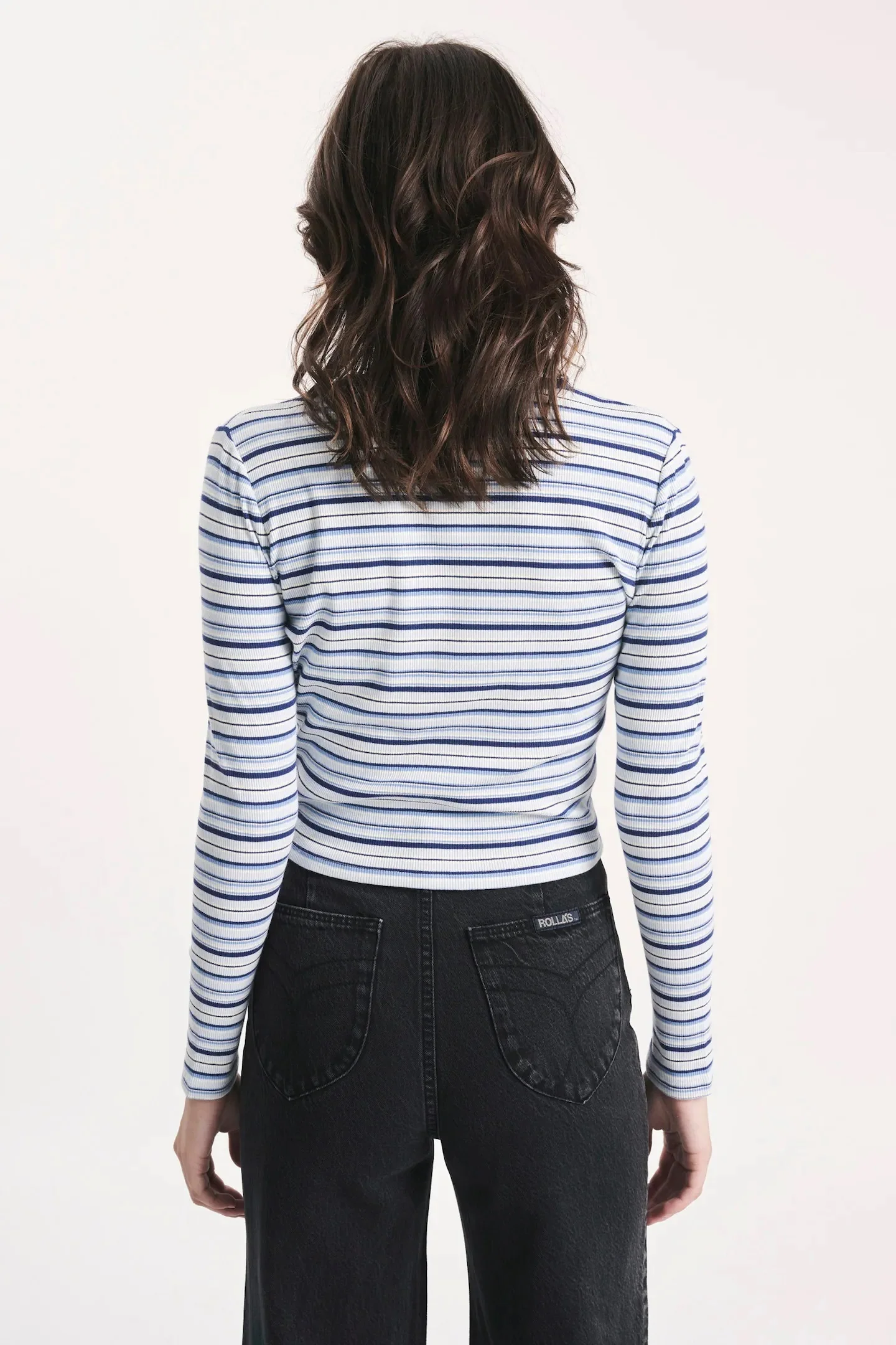 ROLLAS Womens Sky Stripe Long Sleeve Baby Rib Tee Marine - Image 7