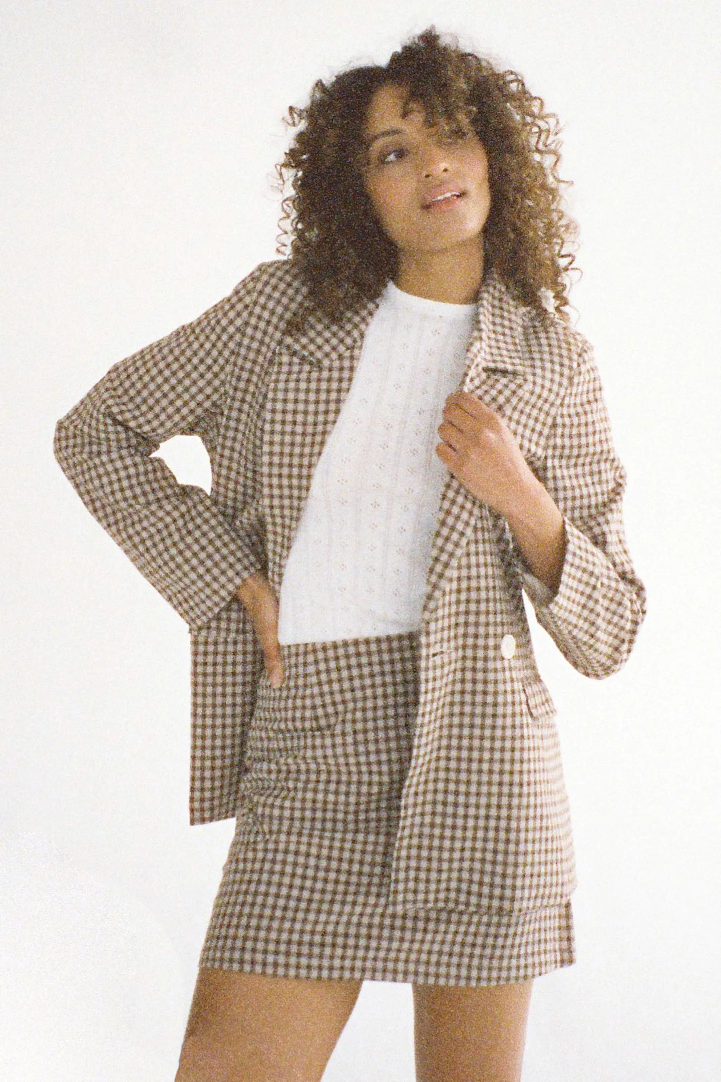 ROLLAS Womens Slouch Blazer Gingham - Khaki - Image 2