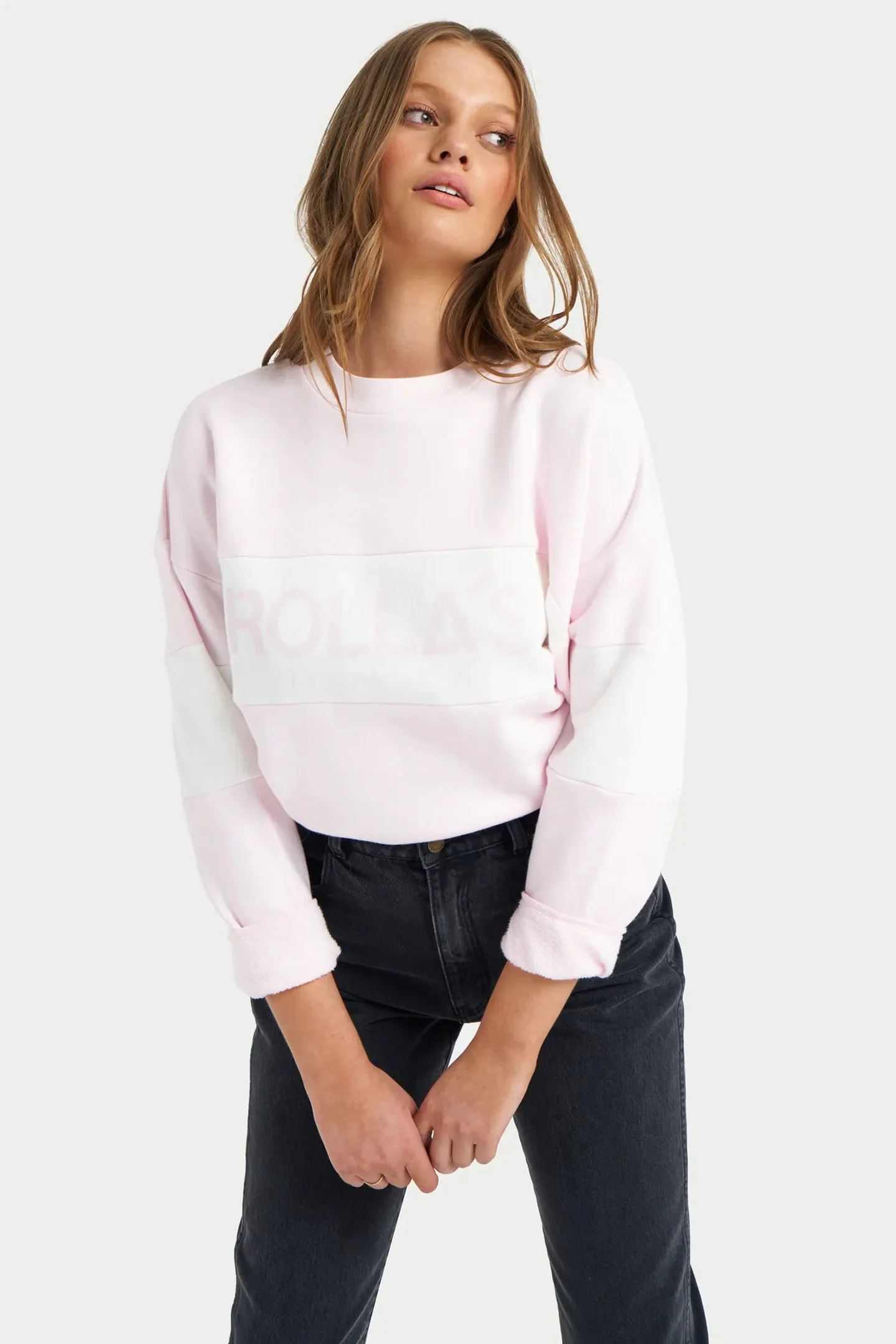 ROLLAS Womens Split Logo Sweater - Pink - Image 3
