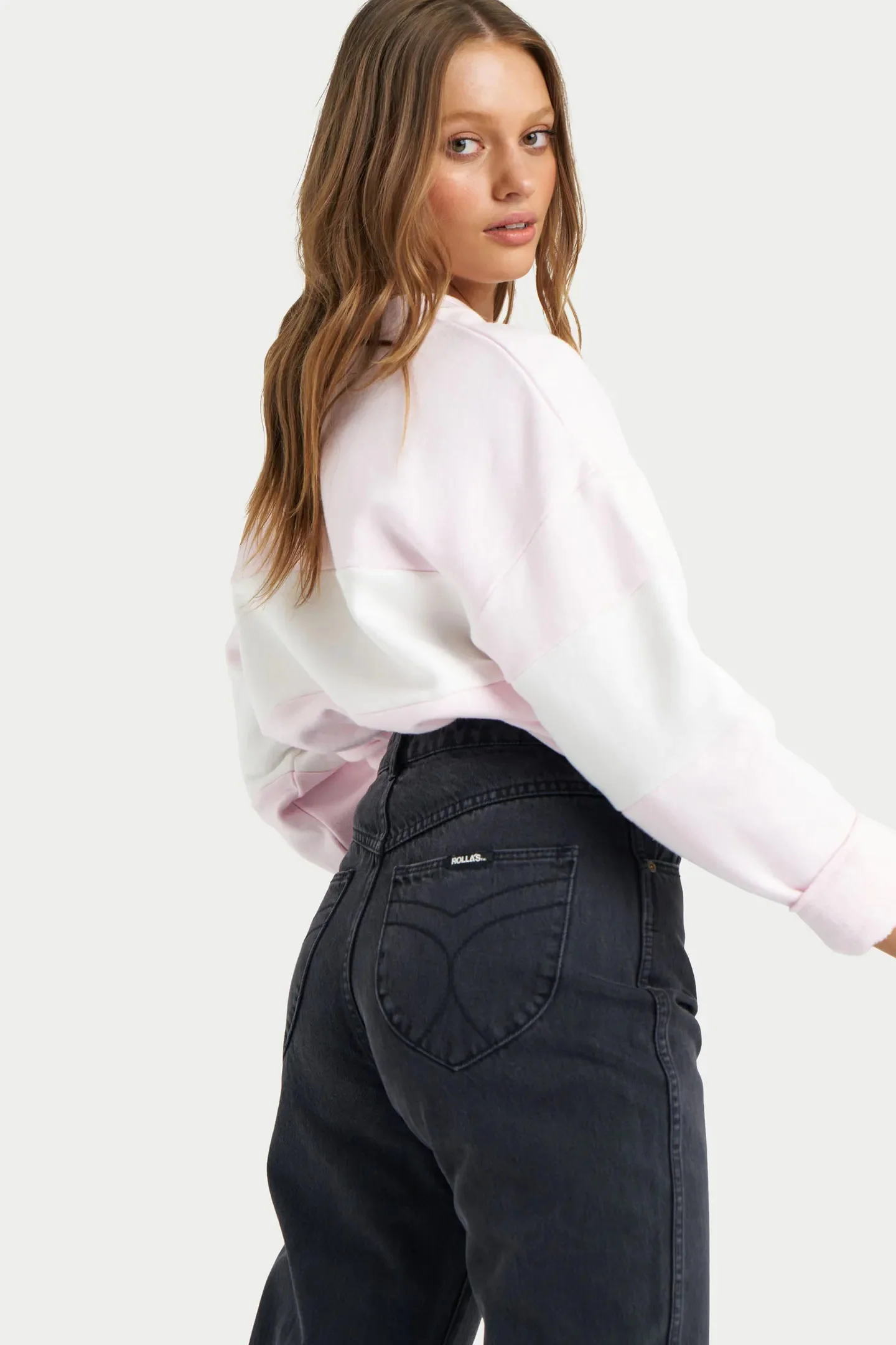 ROLLAS Womens Split Logo Sweater - Pink - Image 6