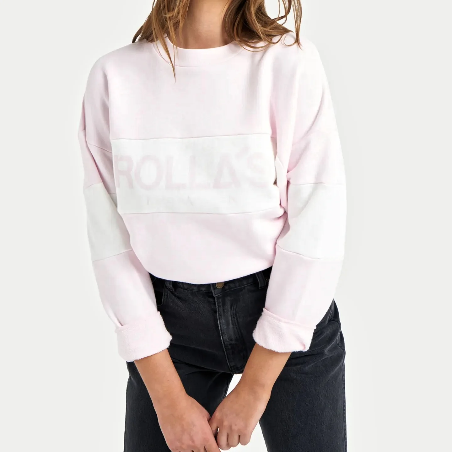 ROLLAS Womens Split Logo Sweater - Pink - Image 8