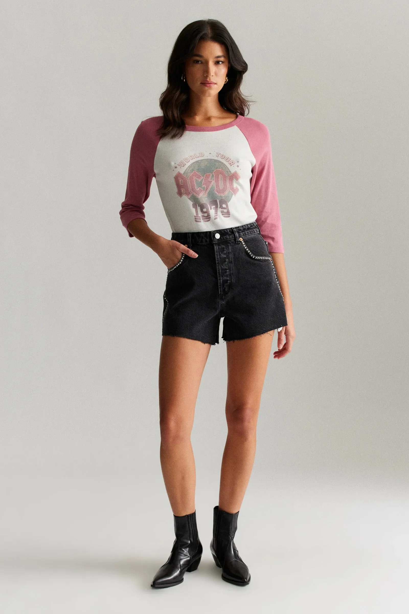 ROLLAS x ACDC Womens Mirage Short Thunder Stud - Washed Black - Image 4