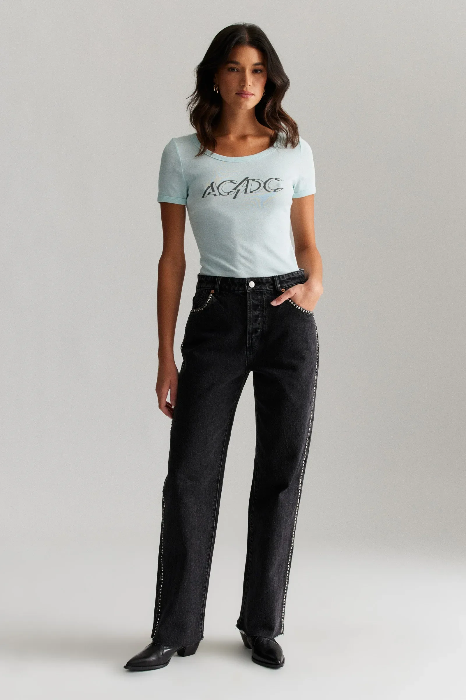 ROLLAS x ACDC Womens Old School Baby tee - Baby Blue - Image 2