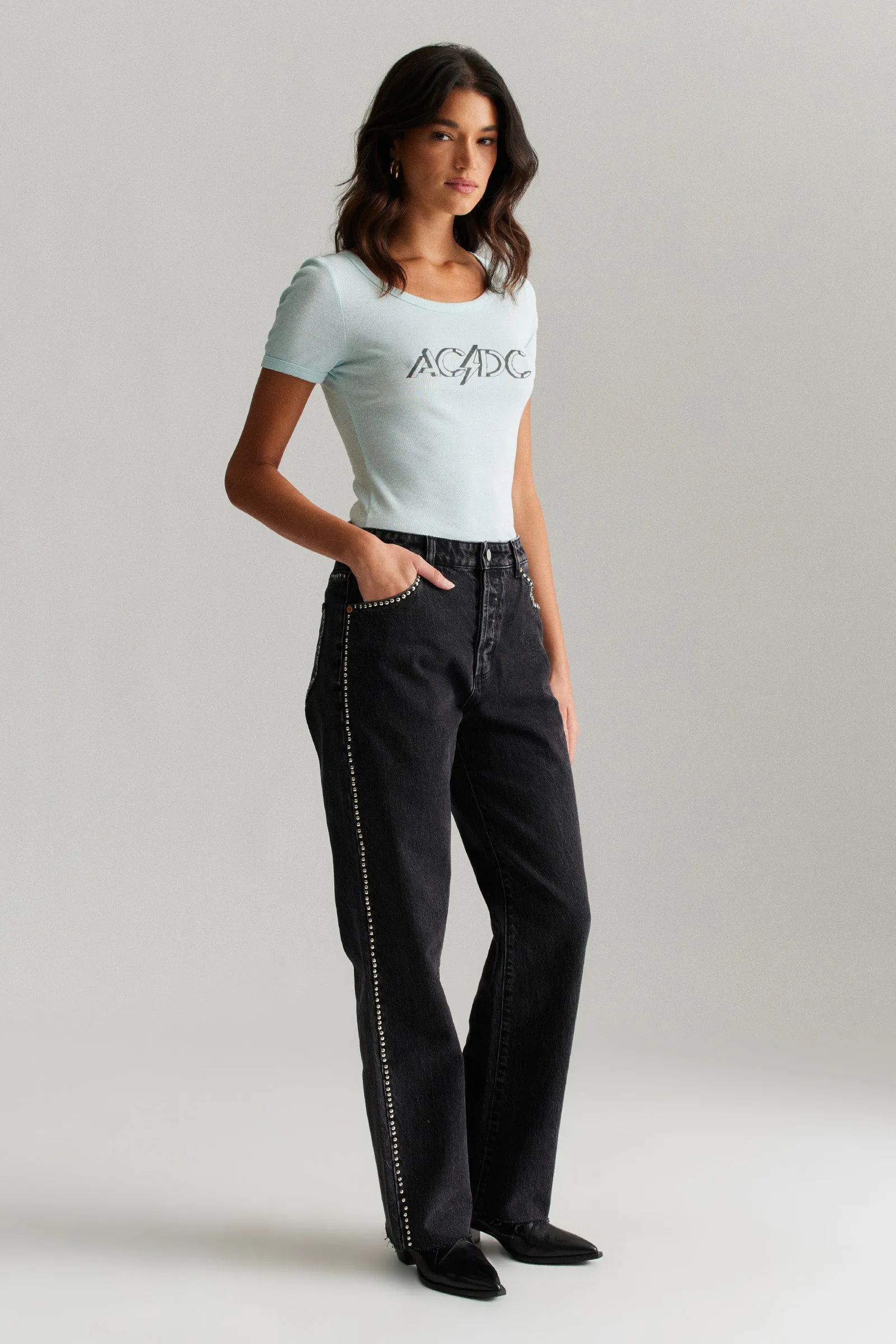 ROLLAS x ACDC Womens Old School Baby tee - Baby Blue - Image 3