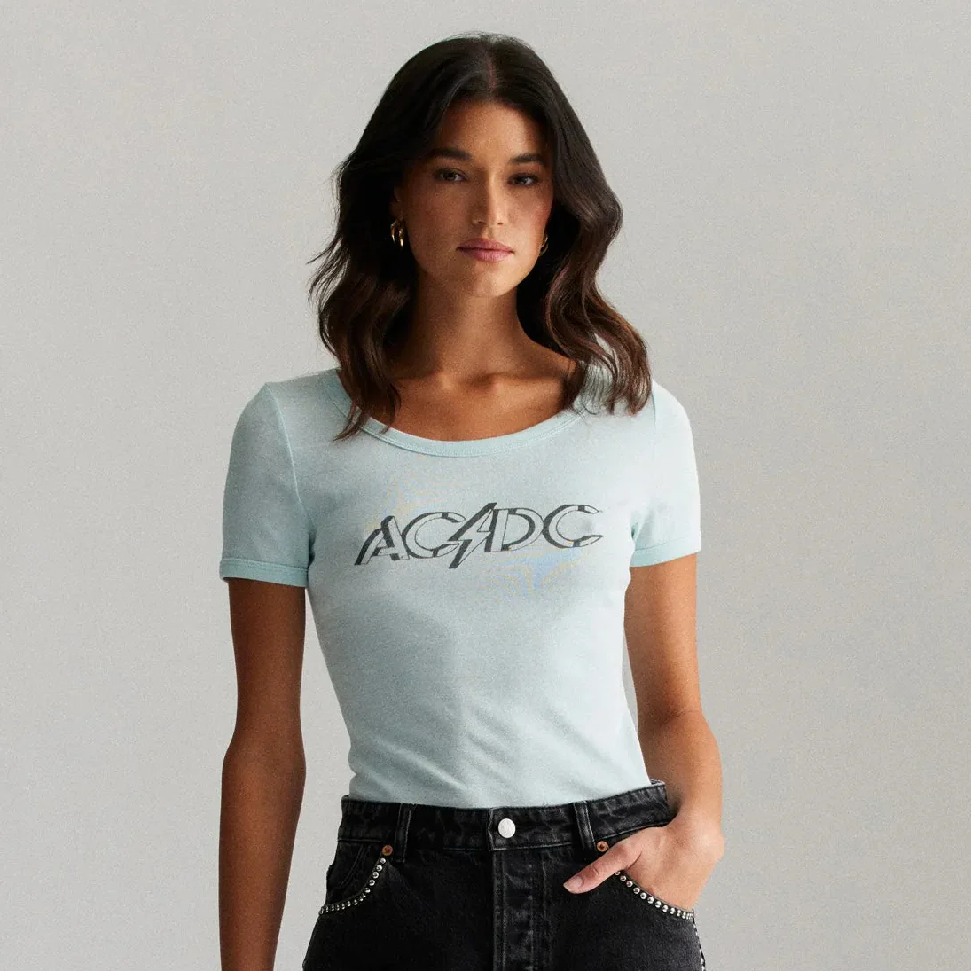 ROLLAS x ACDC Womens Old School Baby tee - Baby Blue - Image 6