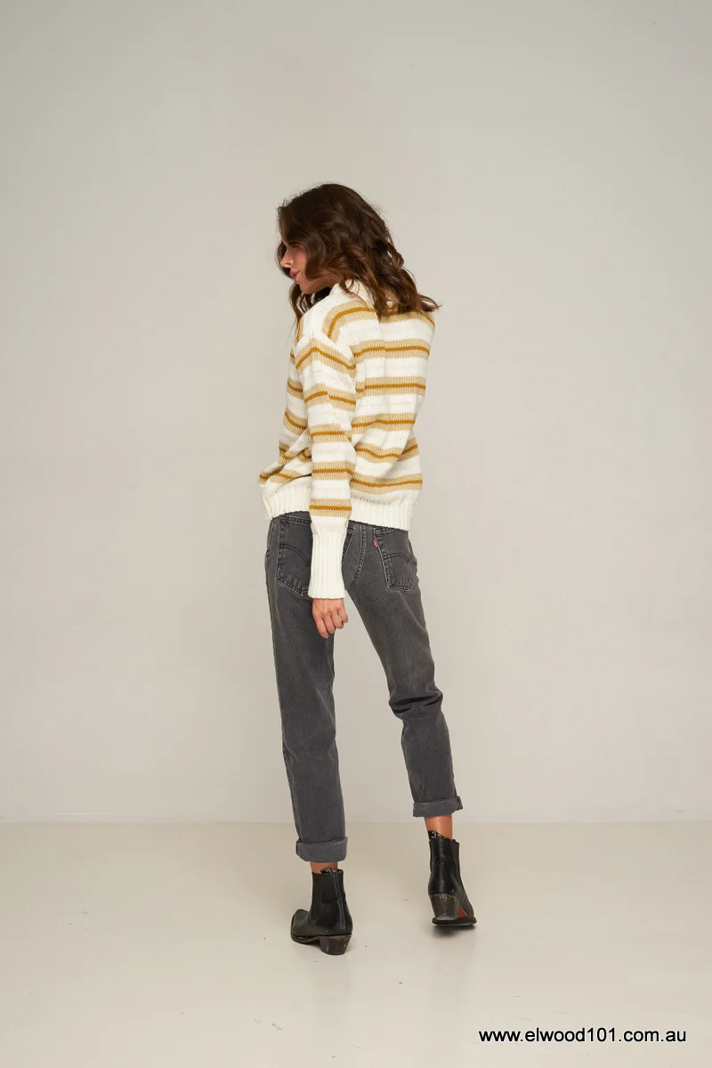 Rue Stiic DAYTONA KNIT JUMPER GOLD /OFF WHITE/SAND STRIPE - Image 10