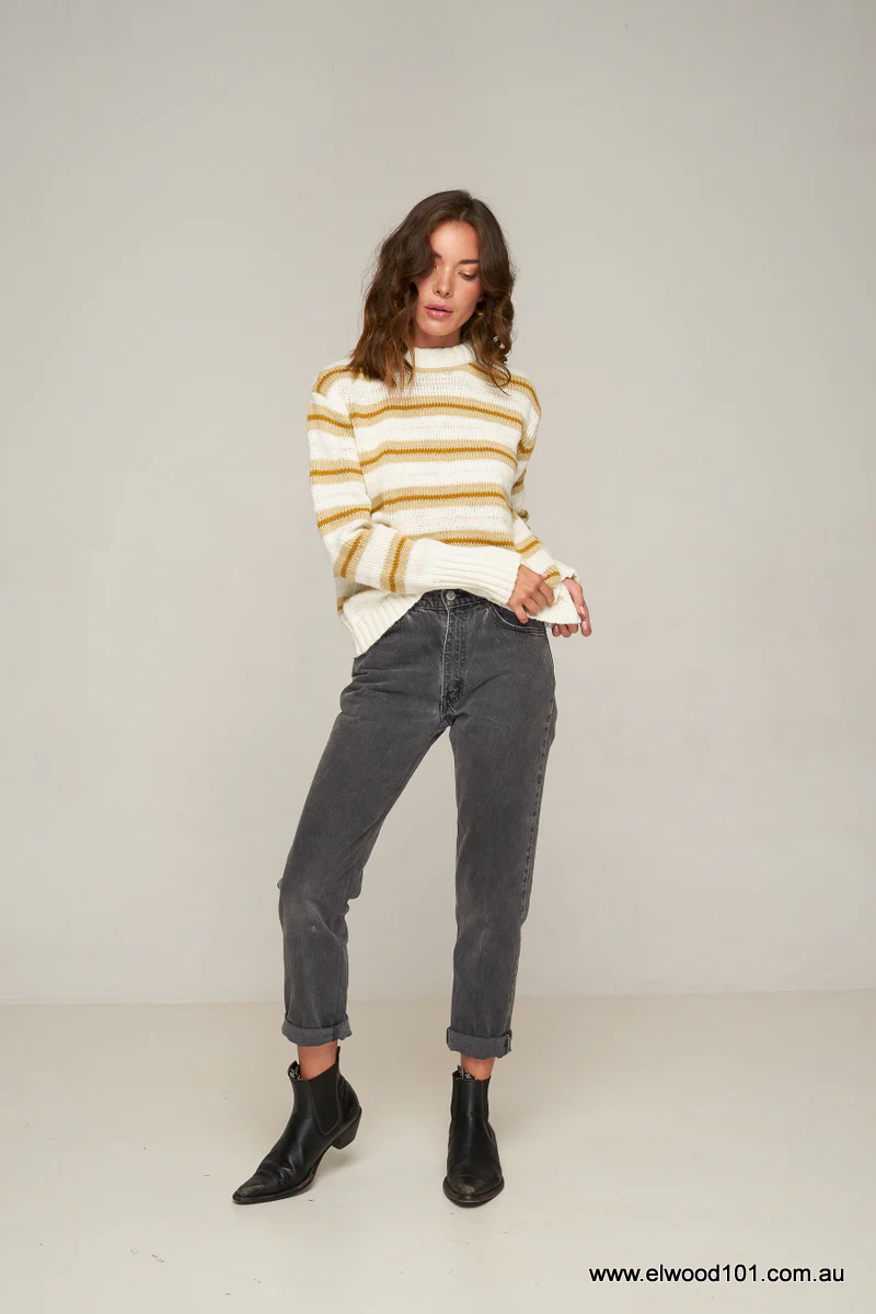 Rue Stiic DAYTONA KNIT JUMPER GOLD /OFF WHITE/SAND STRIPE - Image 3