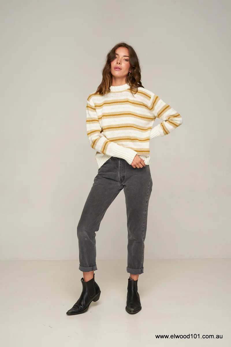 Rue Stiic DAYTONA KNIT JUMPER GOLD /OFF WHITE/SAND STRIPE - Image 4