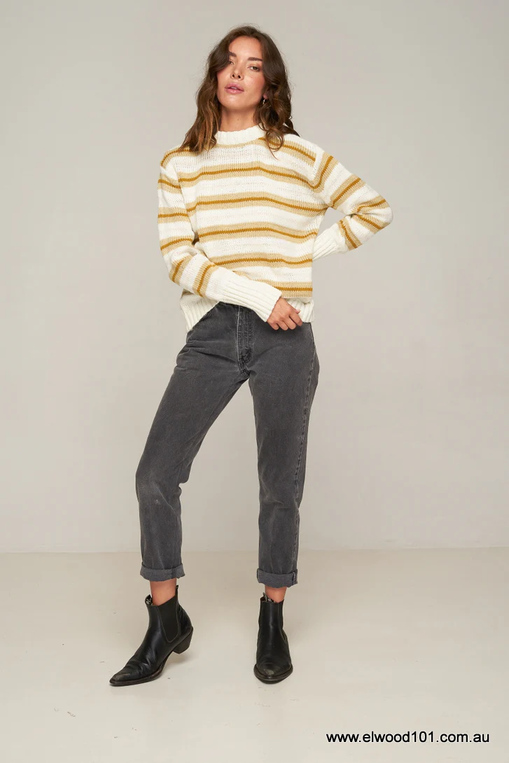 Rue Stiic DAYTONA KNIT JUMPER GOLD /OFF WHITE/SAND STRIPE - Image 5