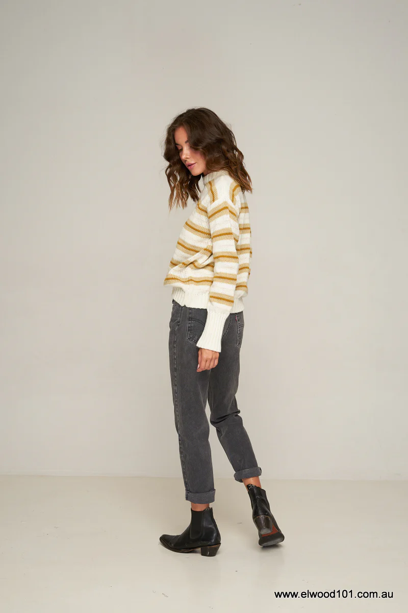 Rue Stiic DAYTONA KNIT JUMPER GOLD /OFF WHITE/SAND STRIPE - Image 9