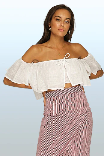 Rue Stiic WOMENS JAGGER OFF SHOULDER TOP WHITE