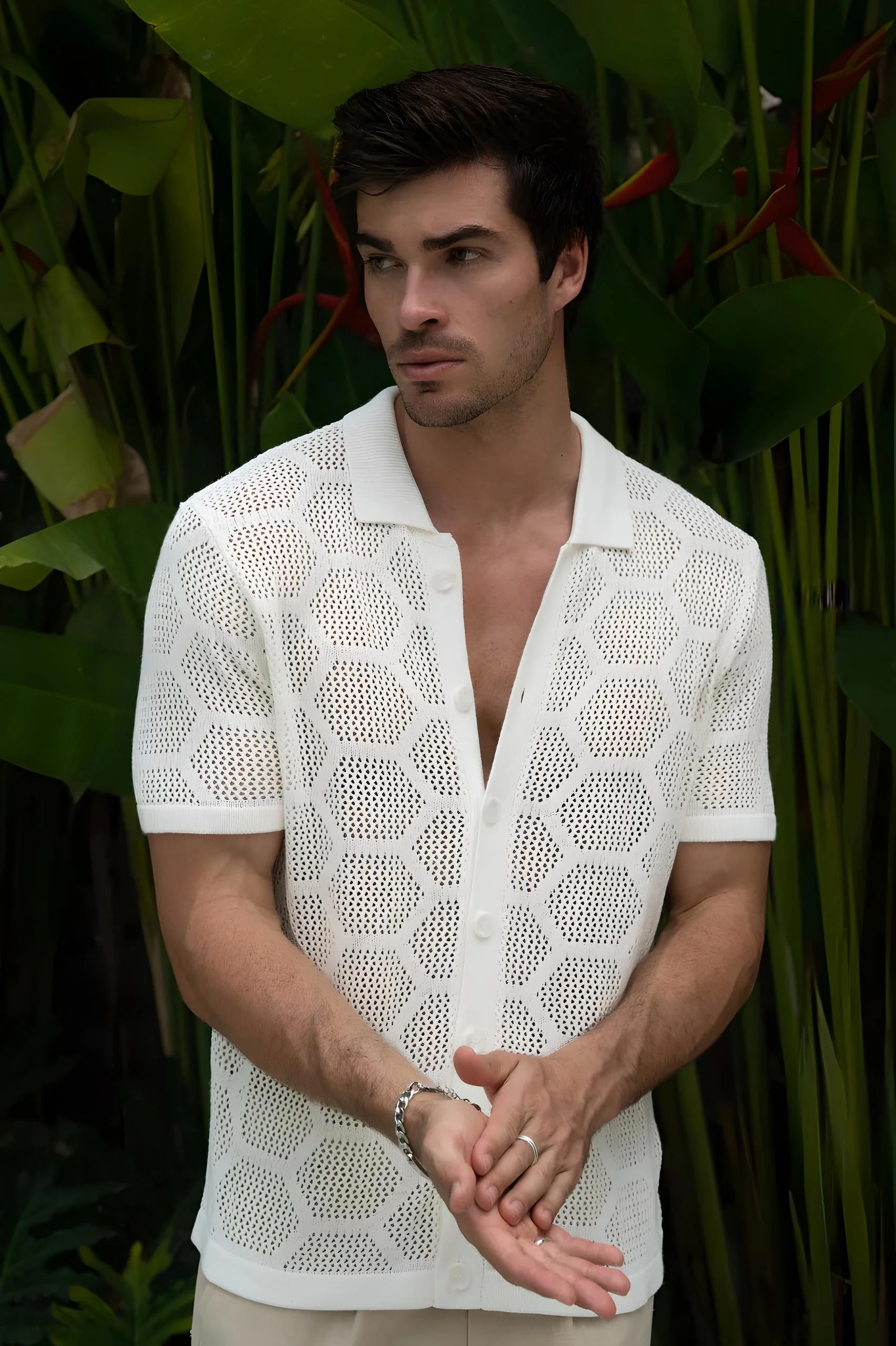 RUNAWAY Mens Keneth Short Sleeve Knit Shirt - White - Image 2