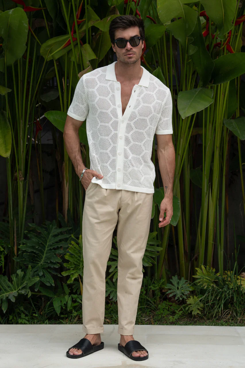 RUNAWAY Mens Keneth Short Sleeve Knit Shirt - White - Image 4