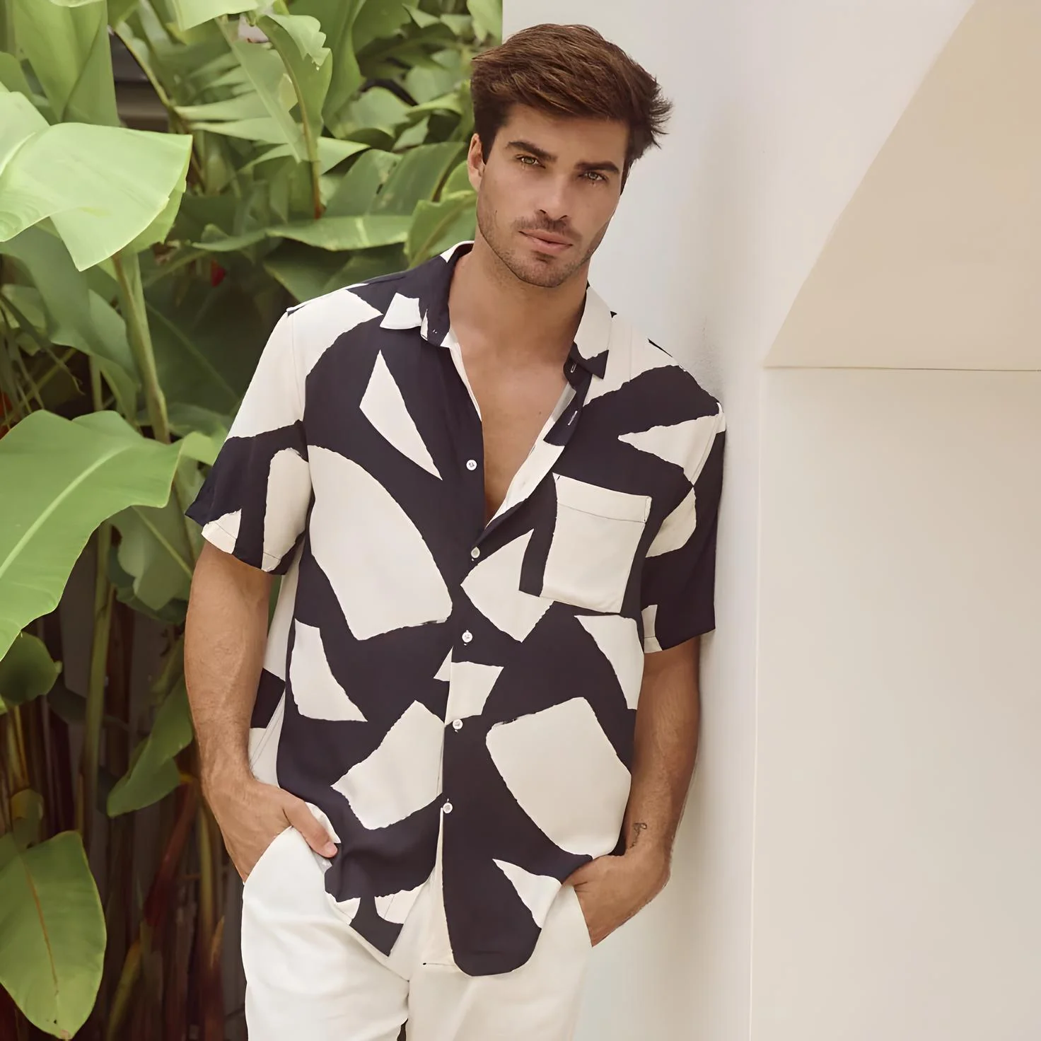 RUNAWAY Mens Lazure Short Sleeve Shirt - Black Stone Print - Image 3