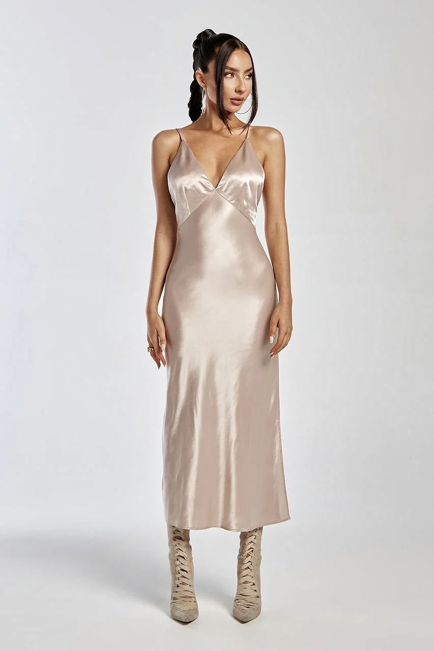 RUNAWAY Womens Safia Slip Dress - Champagne