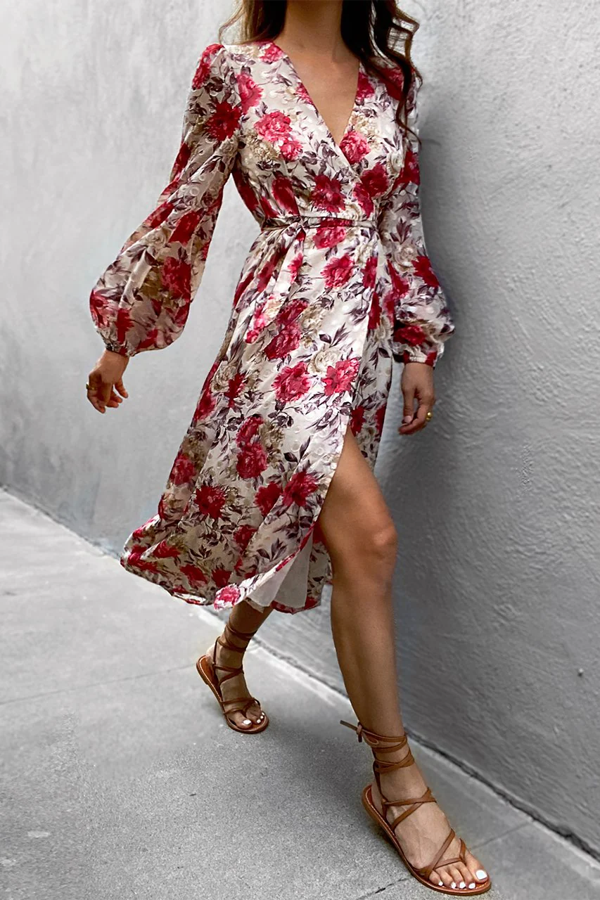 Seven Wonders The Label WOMENS FLORENCE LONG SLEEVE WRAP DRESS - BERRY FLORAL - Image 2