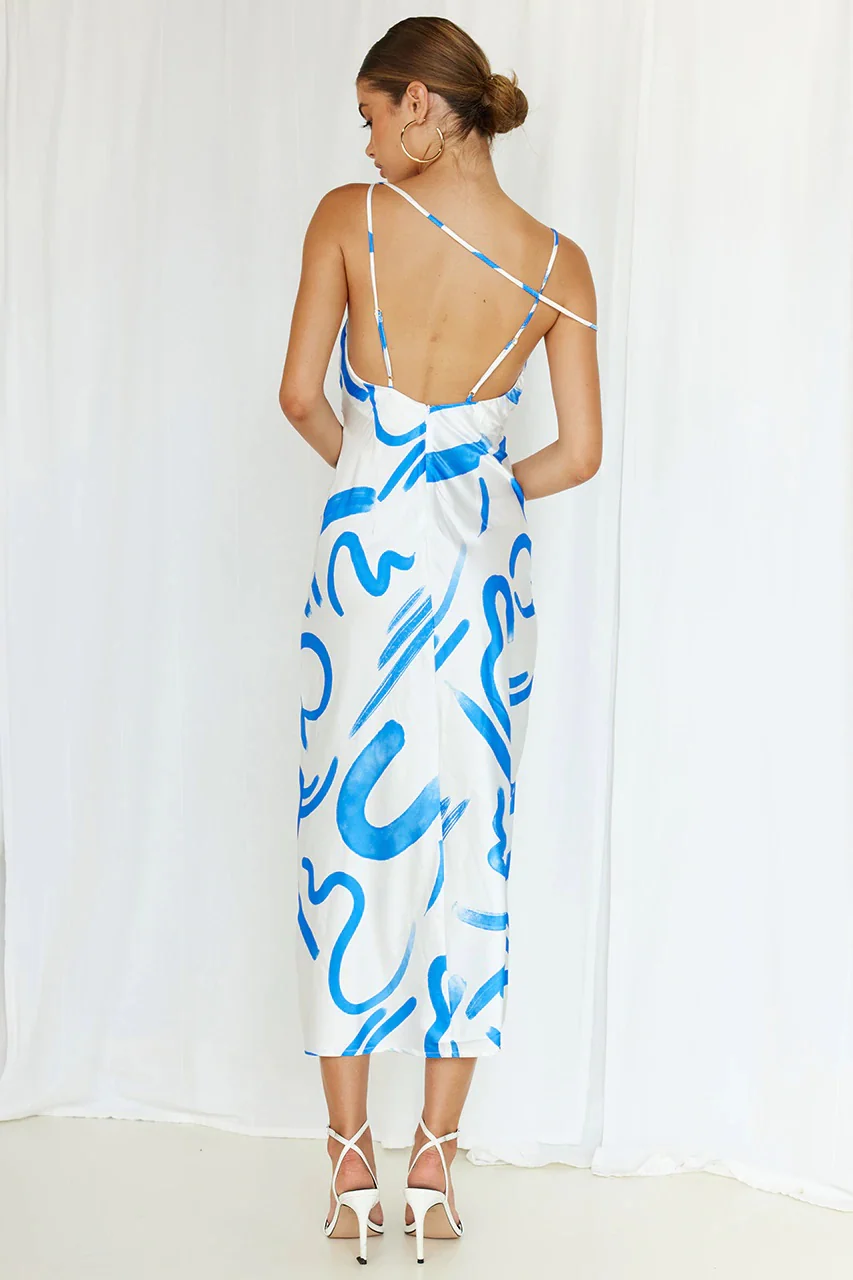 SEVEN WONDERS THE LABEL Womens York Slip Dress White & Blue - Image 4