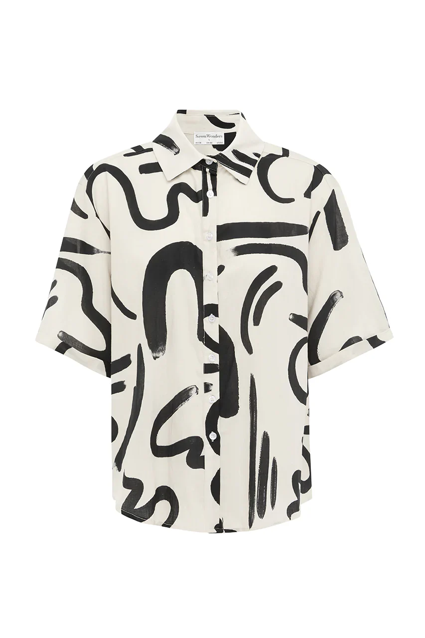 SEVEN WONDERS Womens York Cotton Shirt Sand/Black - Image 2