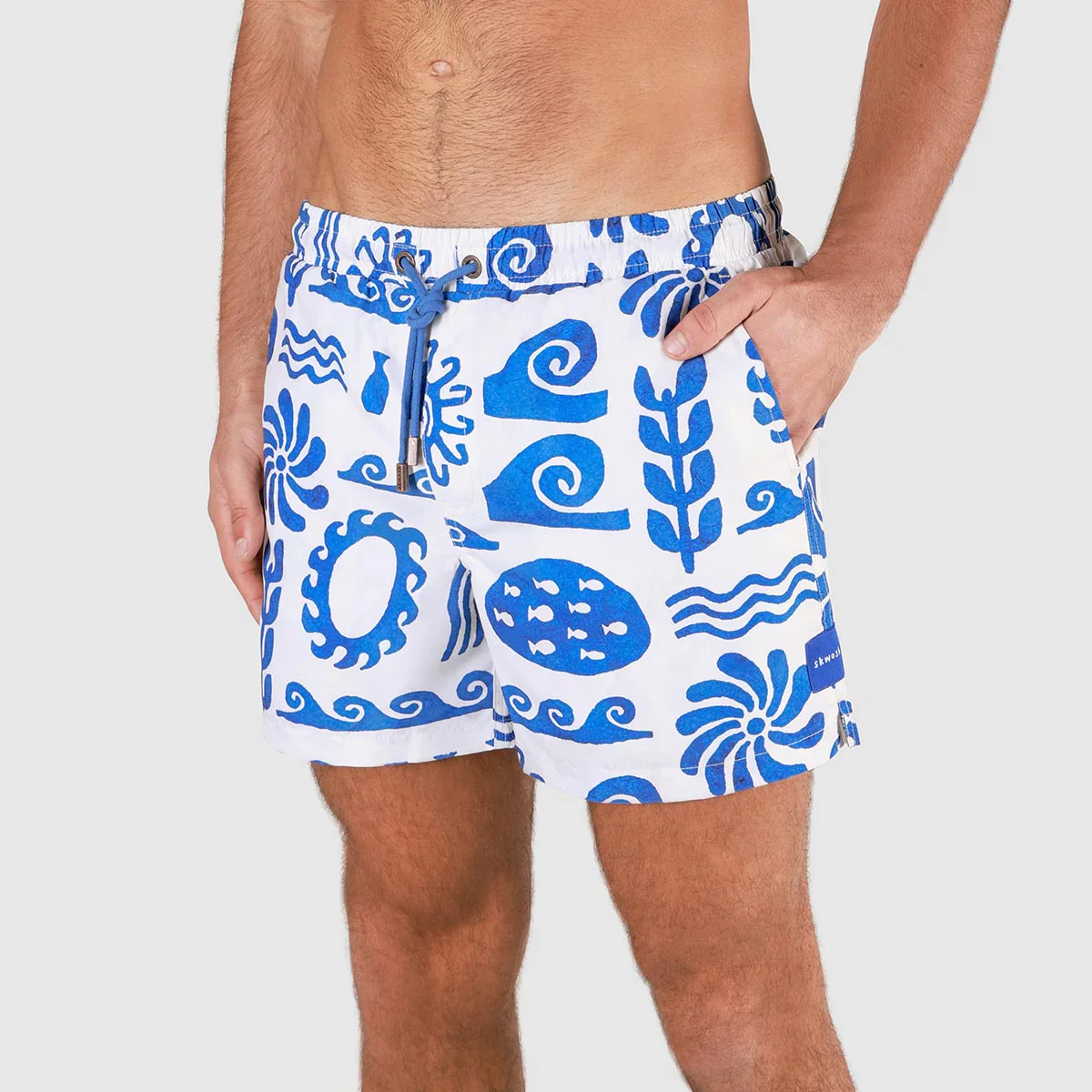 SKWOSH CLUB Mens Greek Yoghurt Swim Shorts in White - Image 4