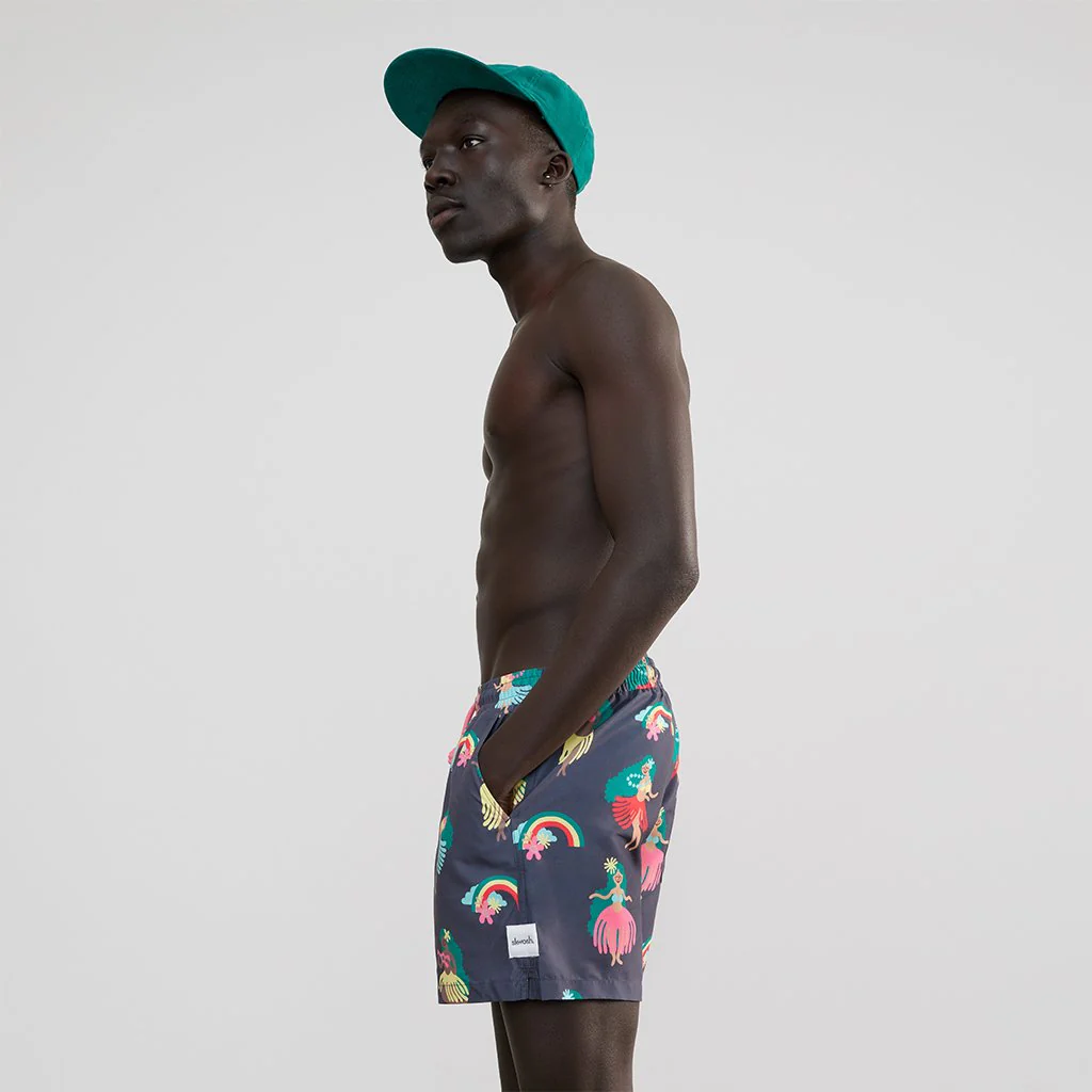 Skwosh Club MENS HULA GIRL HOO HAA SWIM SHORTS - GRAPHITE - Image 3