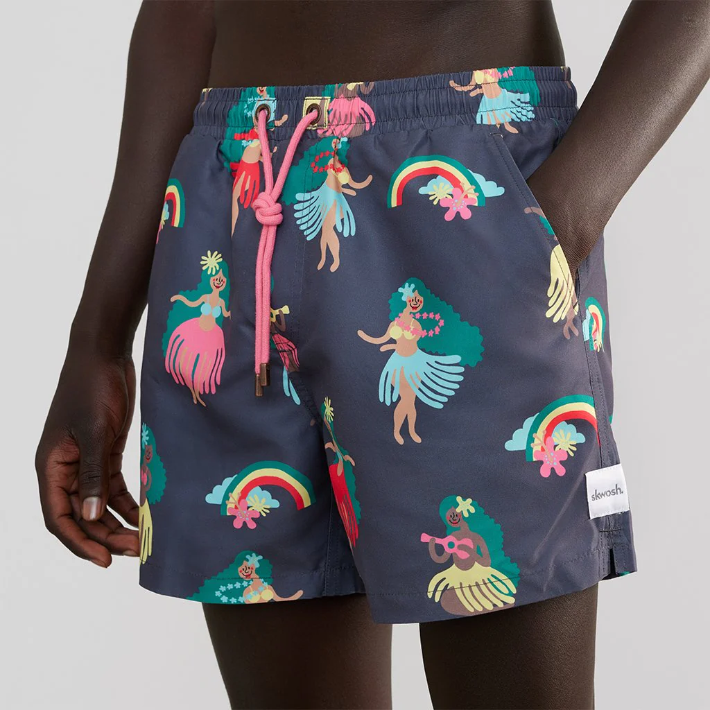 Skwosh Club MENS HULA GIRL HOO HAA SWIM SHORTS - GRAPHITE - Image 5
