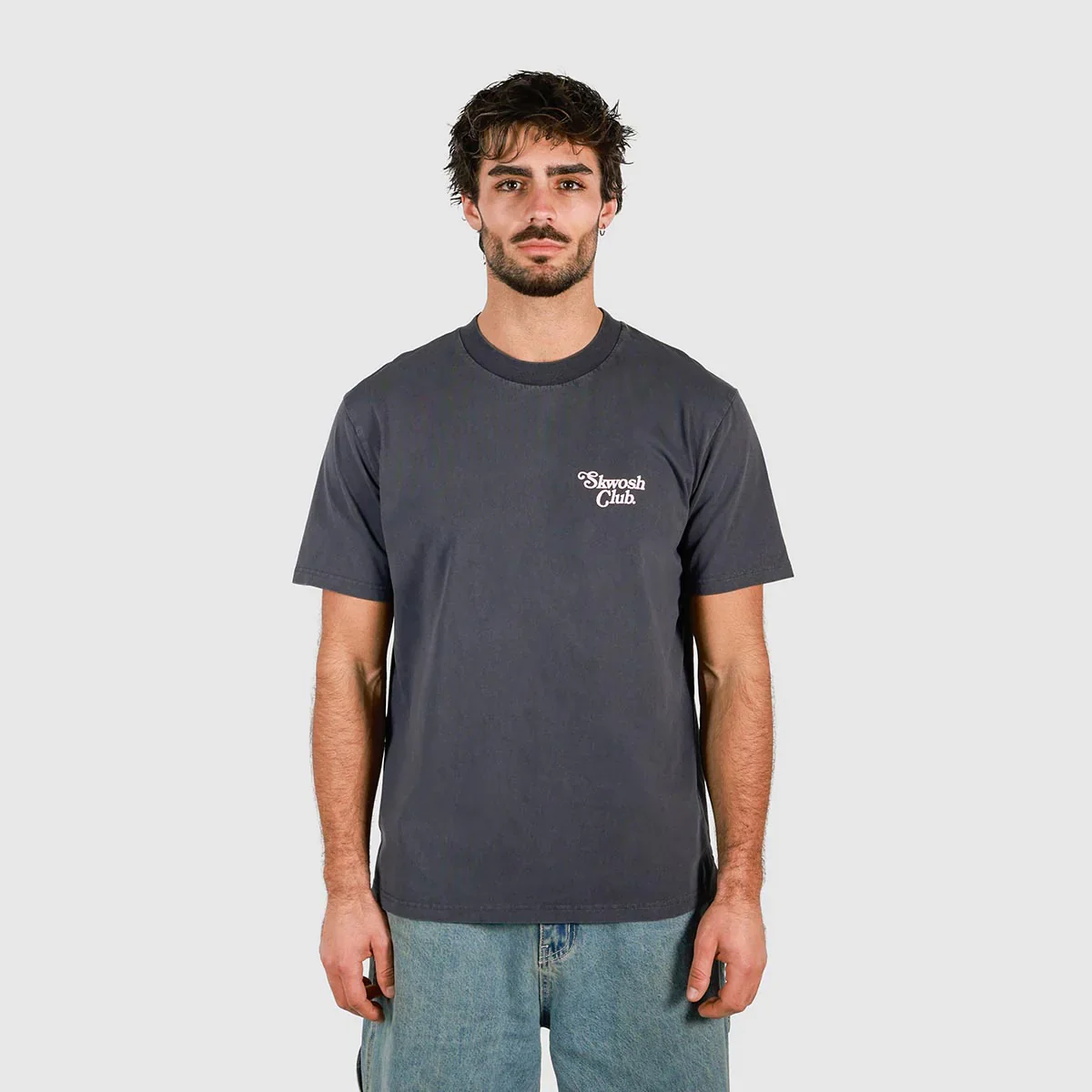 SKWOSH CLUB Mens You Little Ripper Slang Tee in Charcoal - Image 2