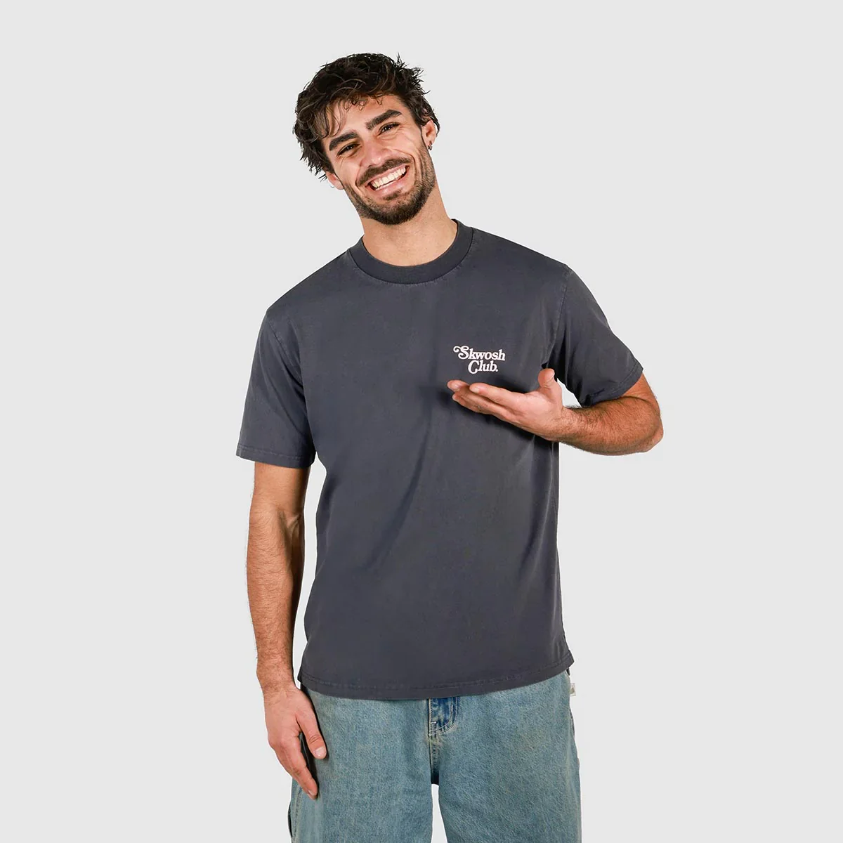 SKWOSH CLUB Mens You Little Ripper Slang Tee in Charcoal - Image 6
