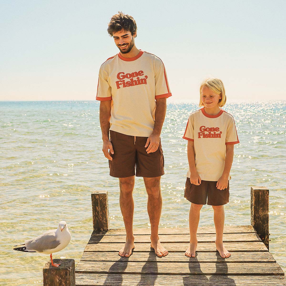 SKWOSH Mens Gone Fishin' Boxy Ringer Tee in Off White - Image 11