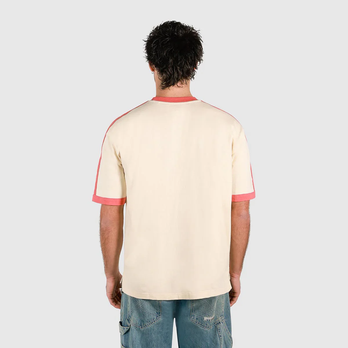 SKWOSH Mens Gone Fishin' Boxy Ringer Tee in Off White - Image 6
