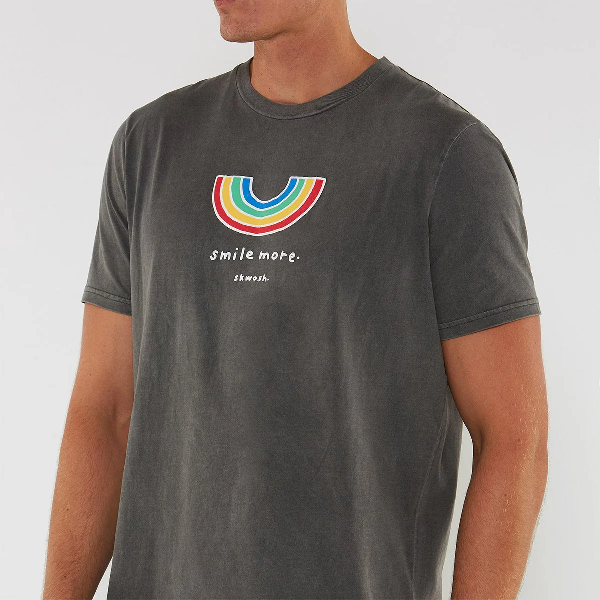 SKWOSH Mens Smile More Tee - Washed Black - Image 10