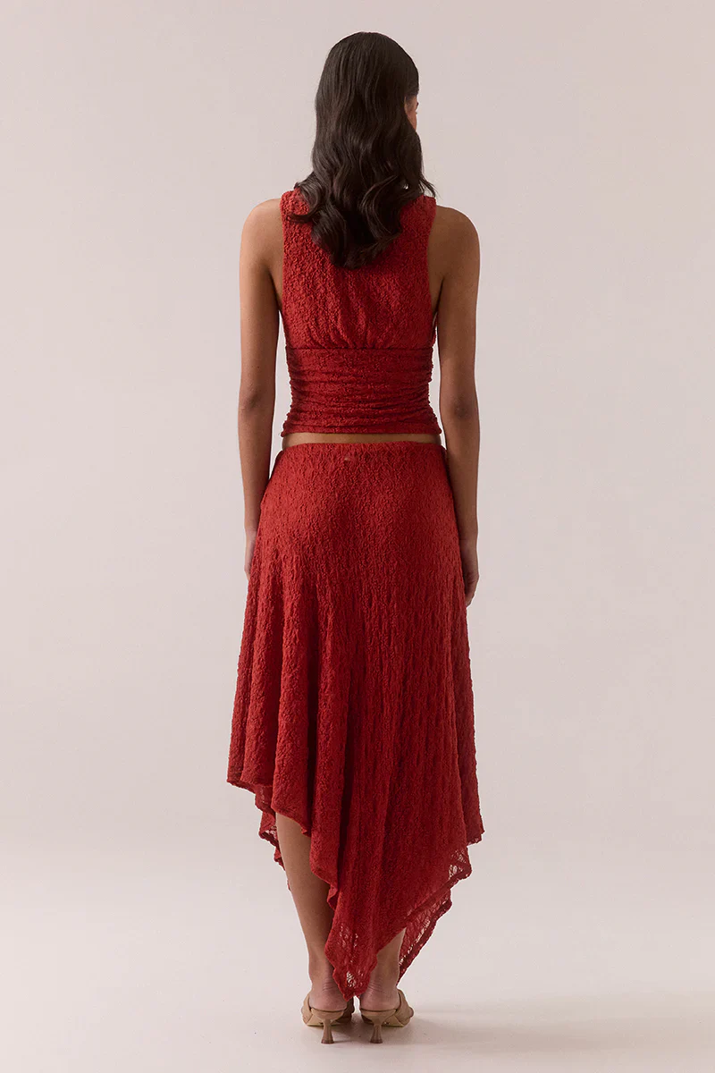 SOVERE Womens Aaila Lace Skirt in Blood Orange - Image 5