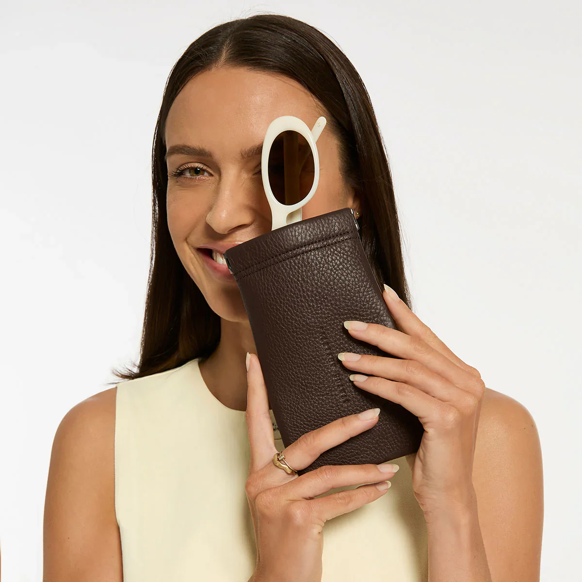 STATUS ANXIETY Keepsake Sunglasses Case in Cocoa Leather - Image 6