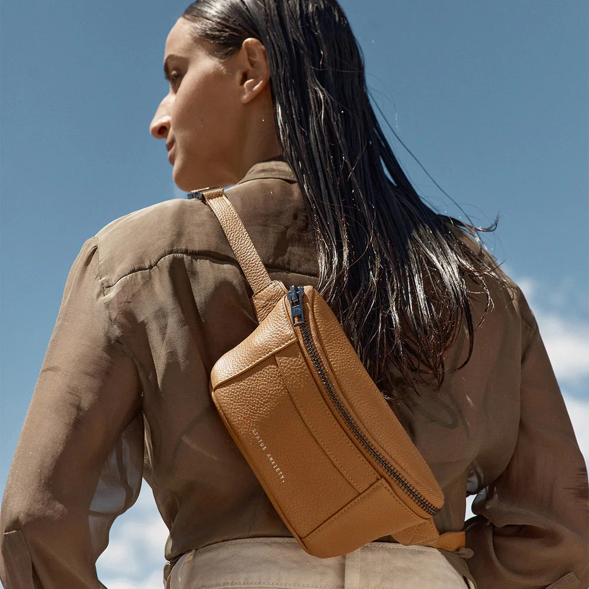 STATUS ANXIETY Womens Best Lies Leather Bum Bag Tan - Image 2