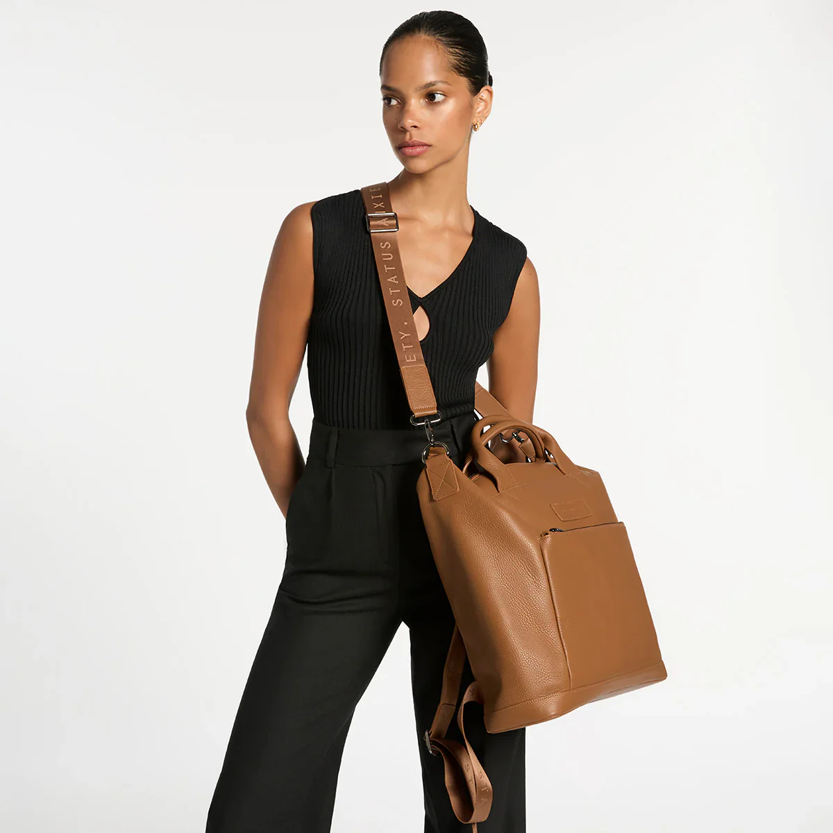 STATUS ANXIETY Womens Comes In Waves Leather Bag - Camel - Image 9