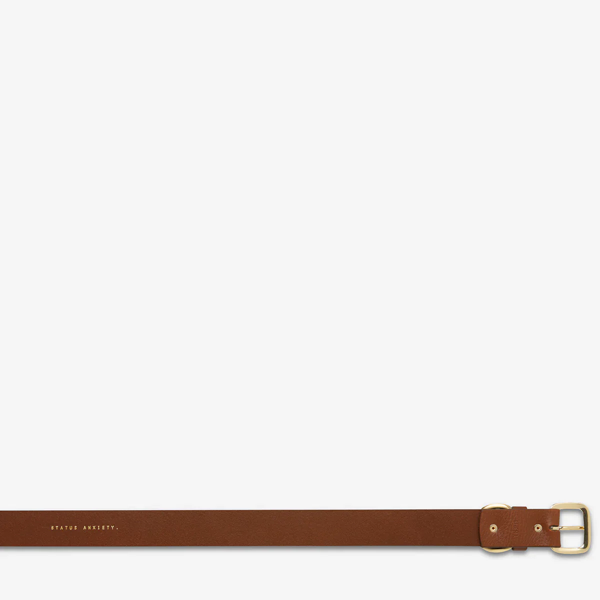 STATUS ANXIETY Womens Disarm Leather Belt - Tan w Gold Buckle - Image 5