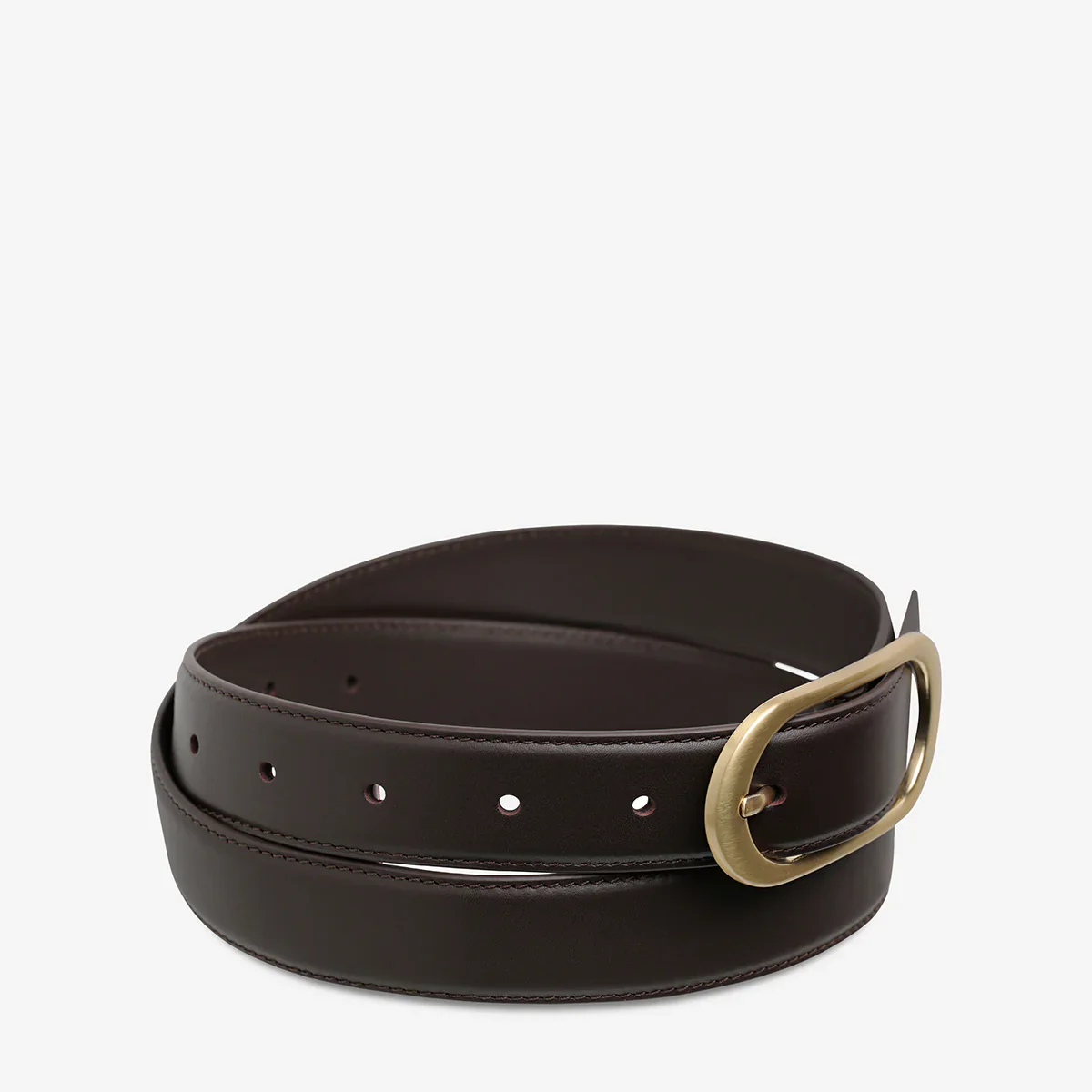 STATUS ANXIETY Womens Final Loop Leather Belt in Choc Nappa/ Gold - Image 3
