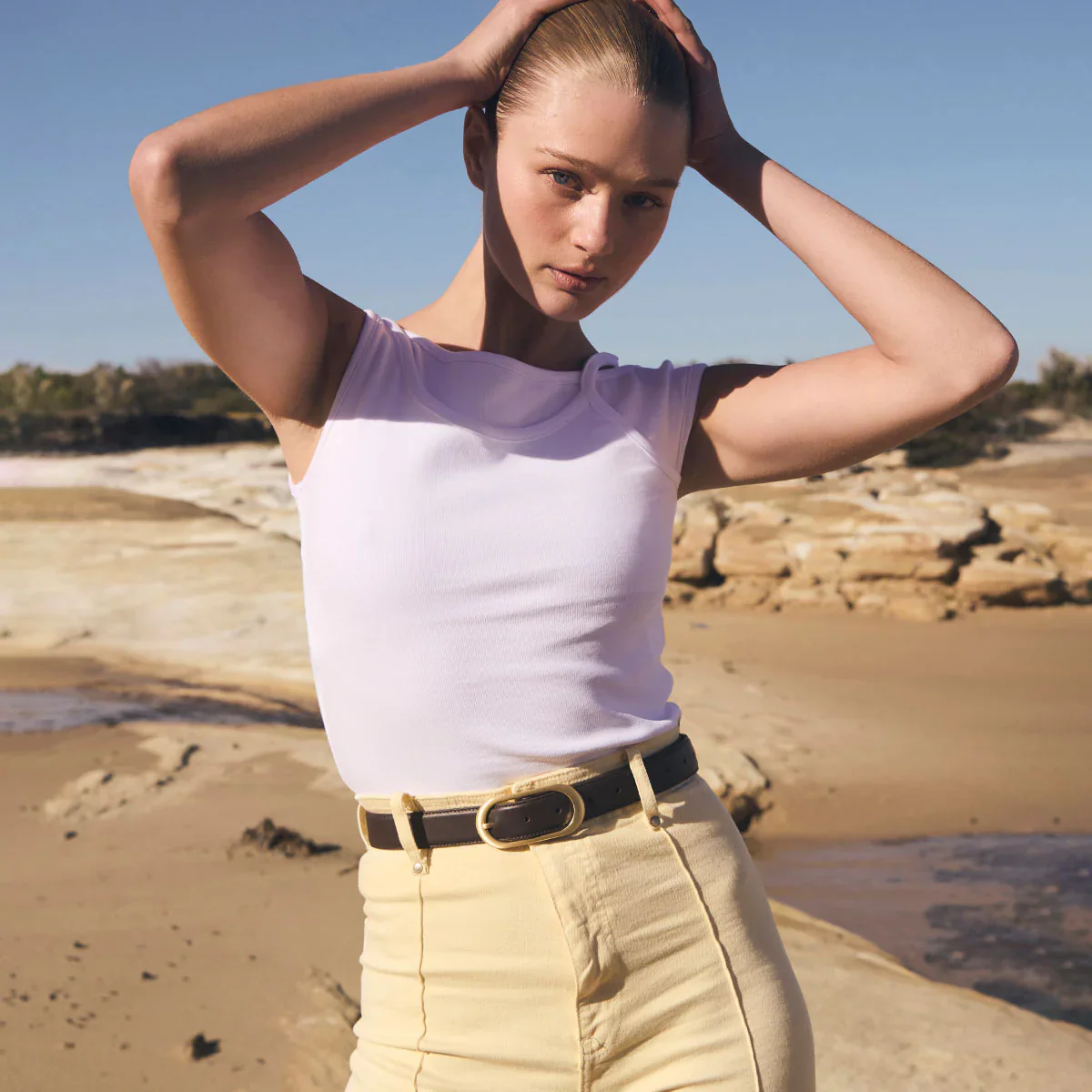 STATUS ANXIETY Womens Final Loop Leather Belt in Choc Nappa/ Gold - Image 7