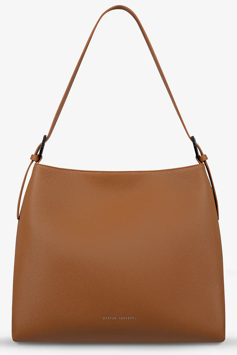 STATUS ANXIETY Womens Forget About It Leather Tote Bag - Camel