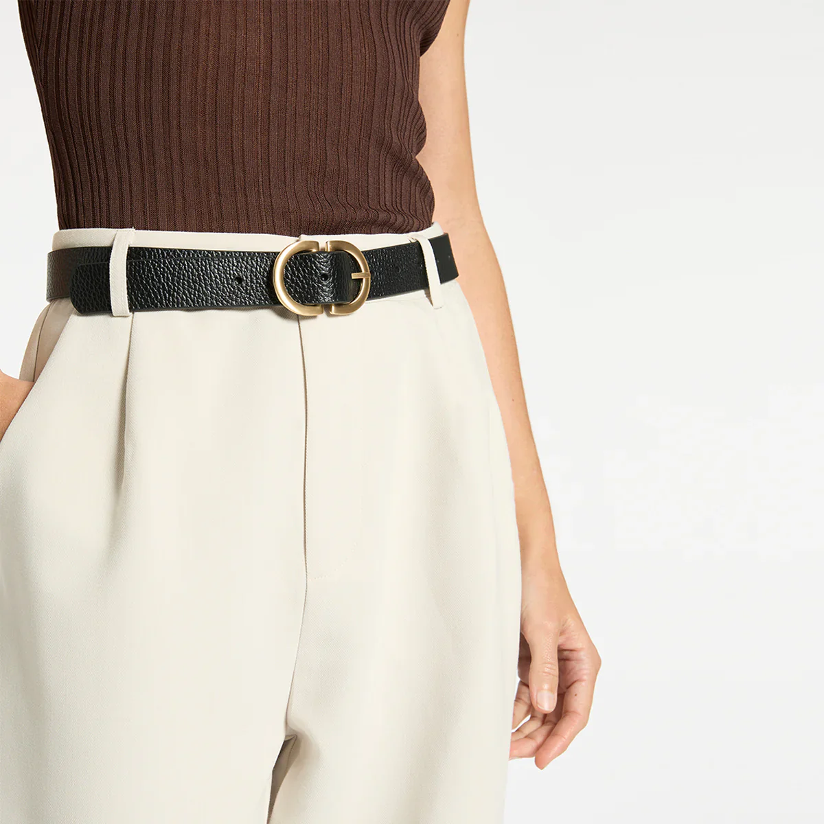 STATUS ANXIETY Womens In Reverse Leather Belt - Black/Gold - Image 5