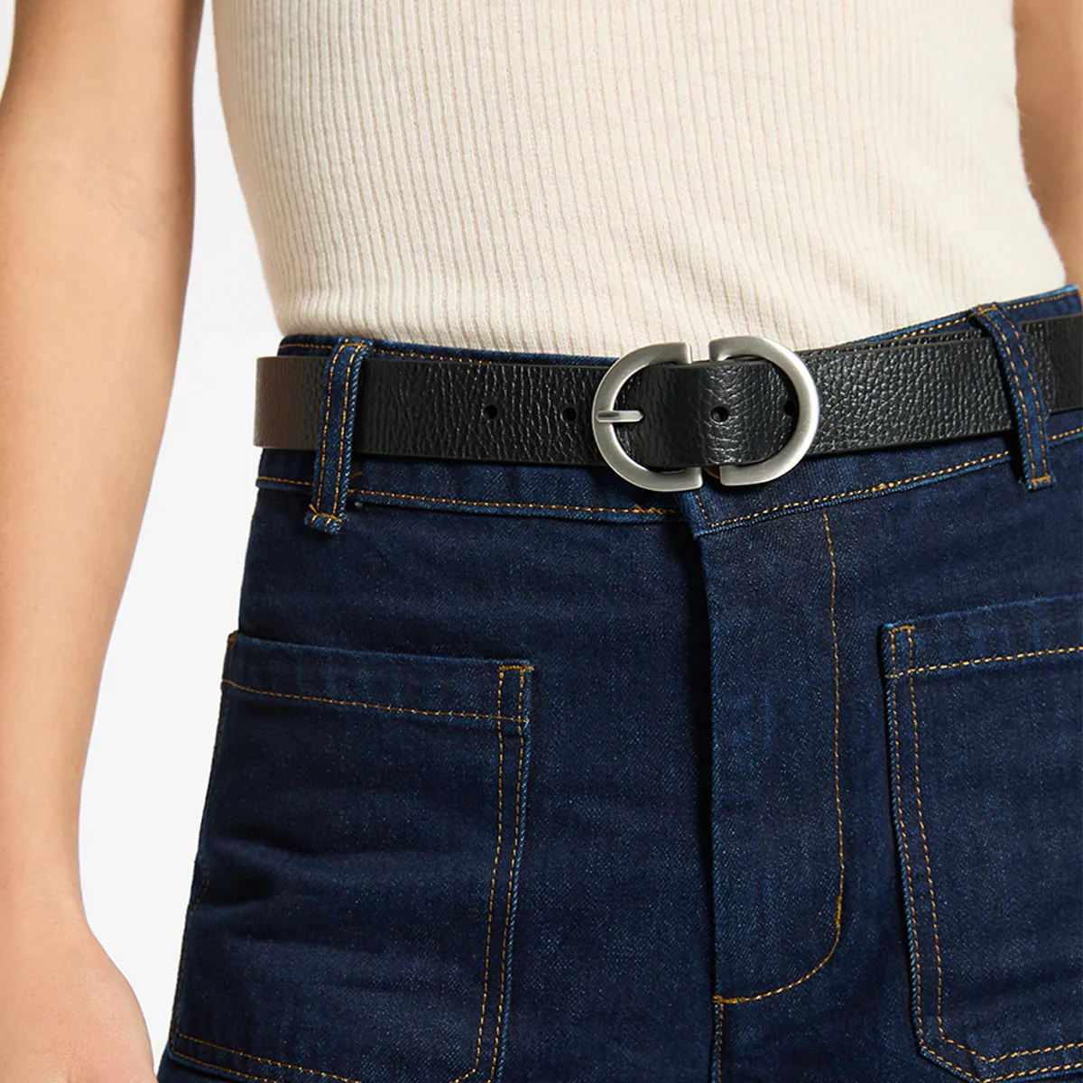 STATUS ANXIETY Womens In Reverse Leather Belt - Black/Silver - Image 4