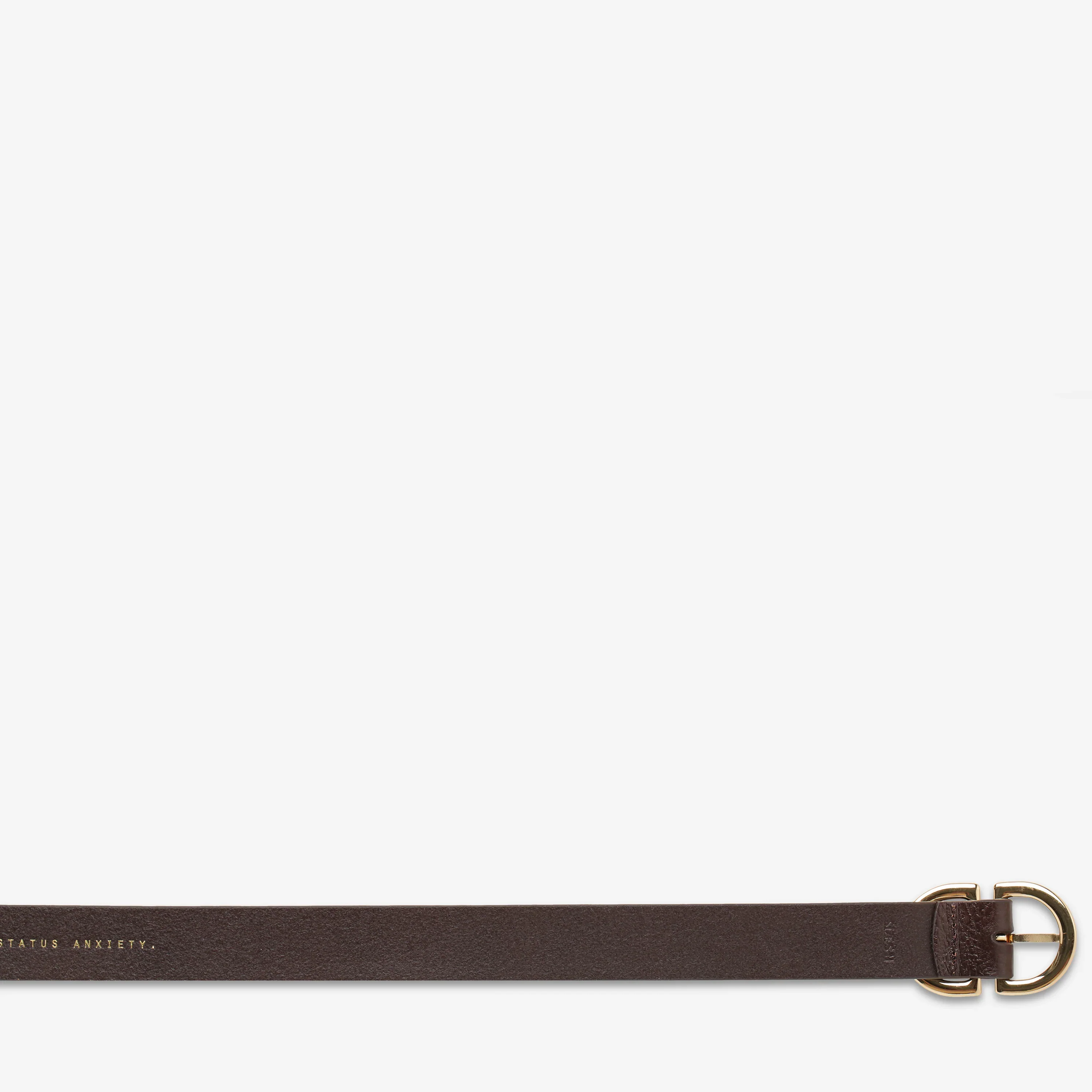 STATUS ANXIETY Womens In Reverse Leather Belt - Choc / Gold - Image 6