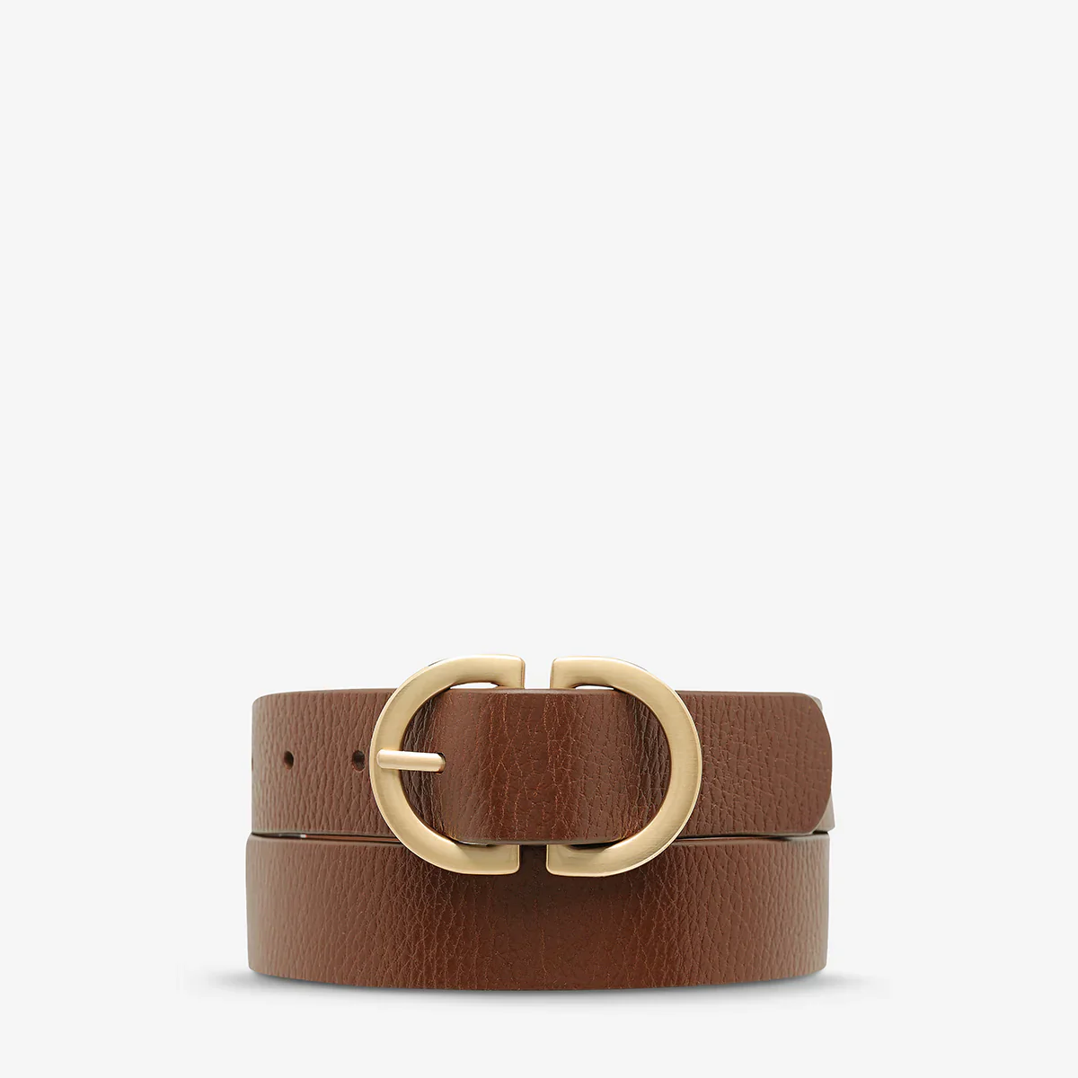 STATUS ANXIETY Womens In Reverse Leather Belt - Tan/Gold - Image 7