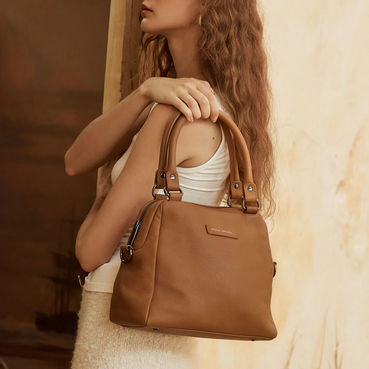 STATUS ANXIETY Womens Last Mountains Leather Bag - Camel - Image 7