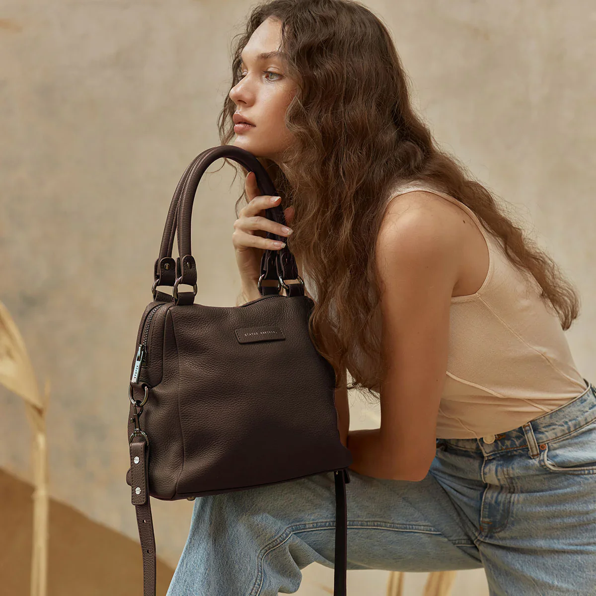 STATUS ANXIETY Womens Last Mountains Leather Bag in Cocoa - Image 6