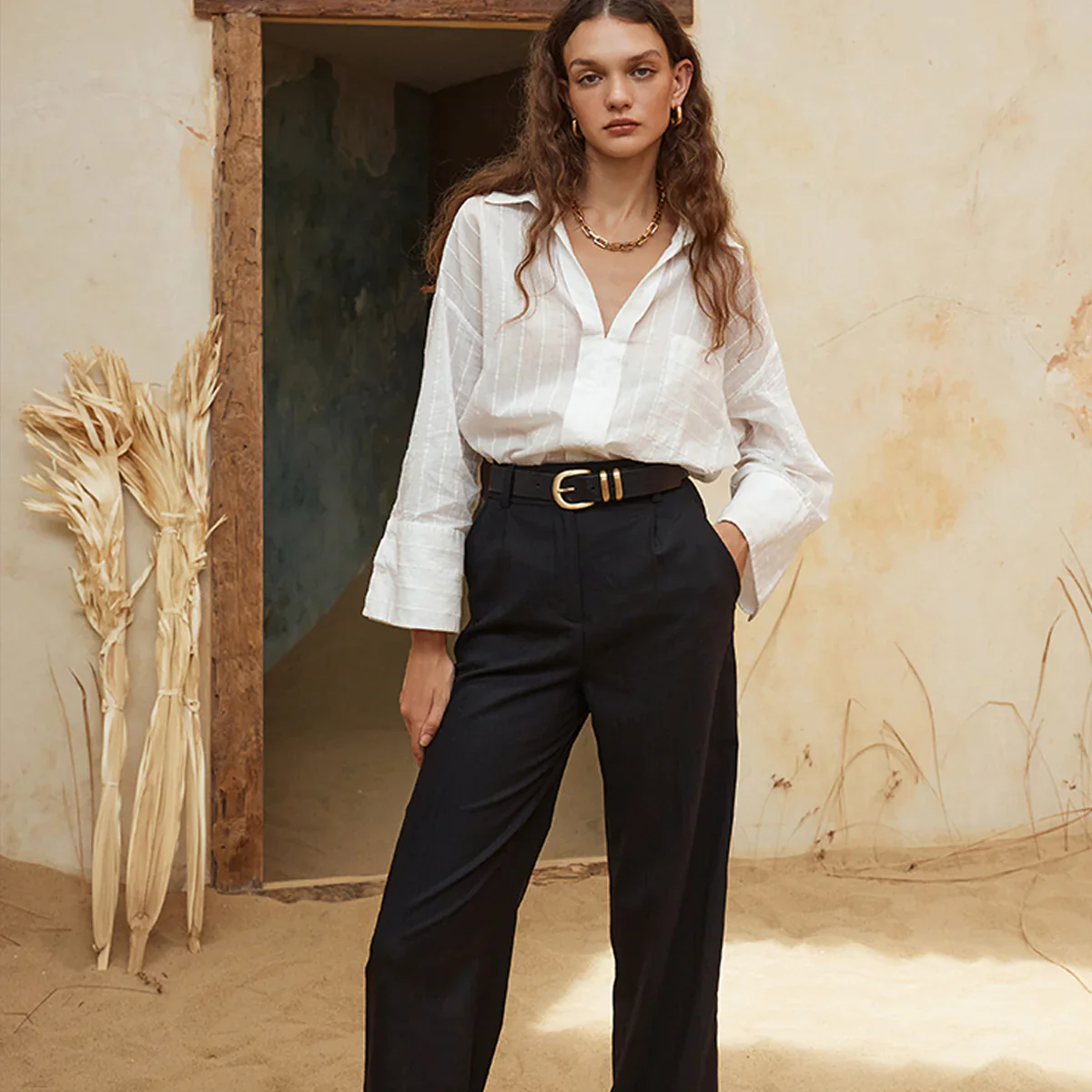 STATUS ANXIETY Womens Let It Be Leather Belt - Black/Gold - Image 3