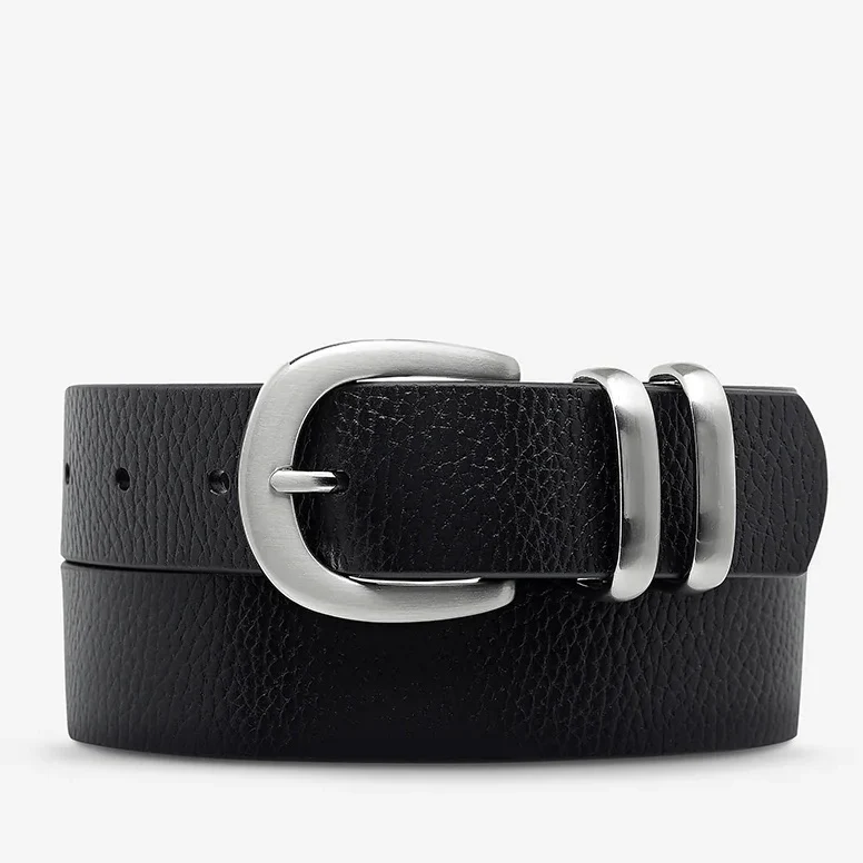 STATUS ANXIETY Womens Let It Be Leather Belt - Black/Silver