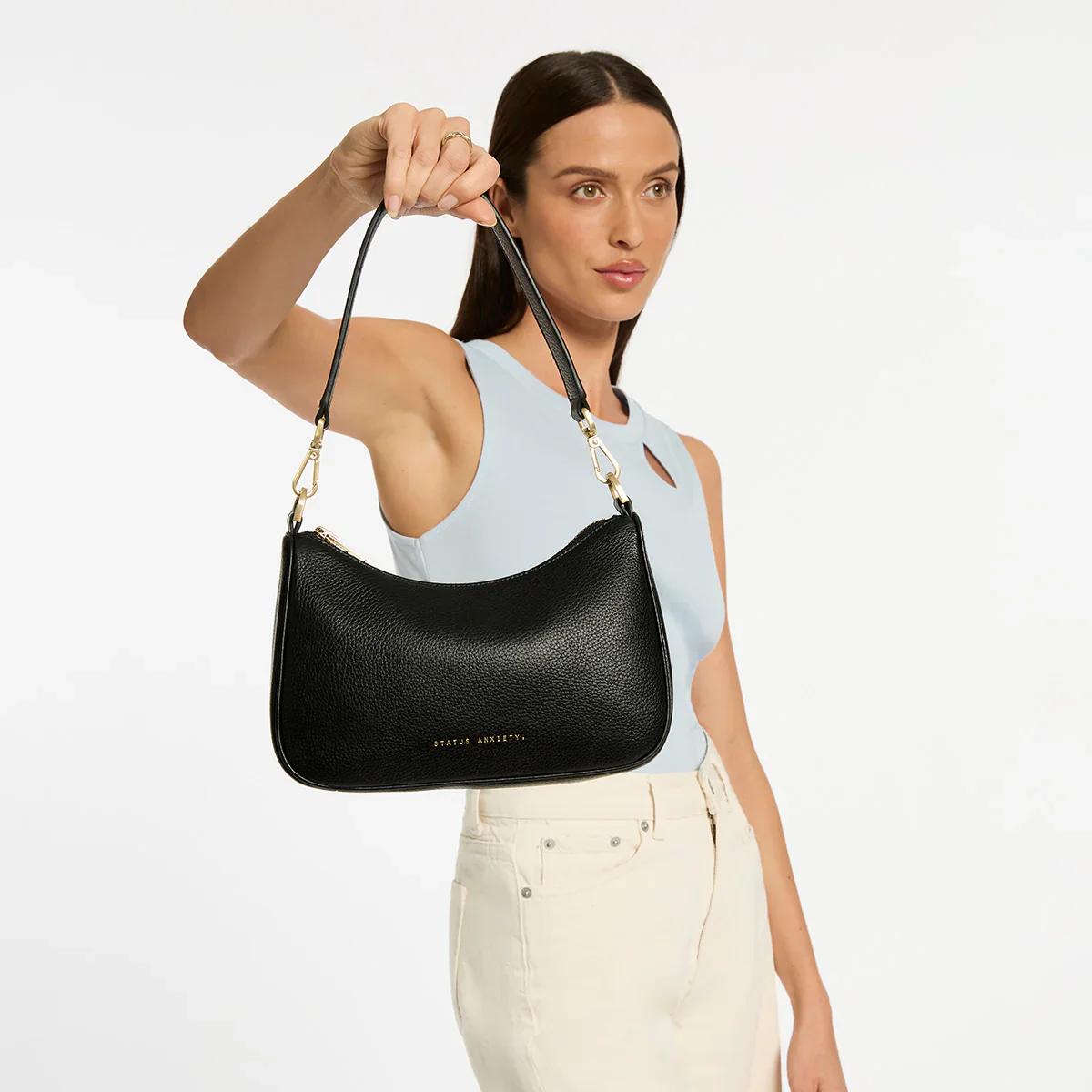 STATUS ANXIETY Womens Look Both Ways Leather Bag in Black w Brushed Gold - Image 10