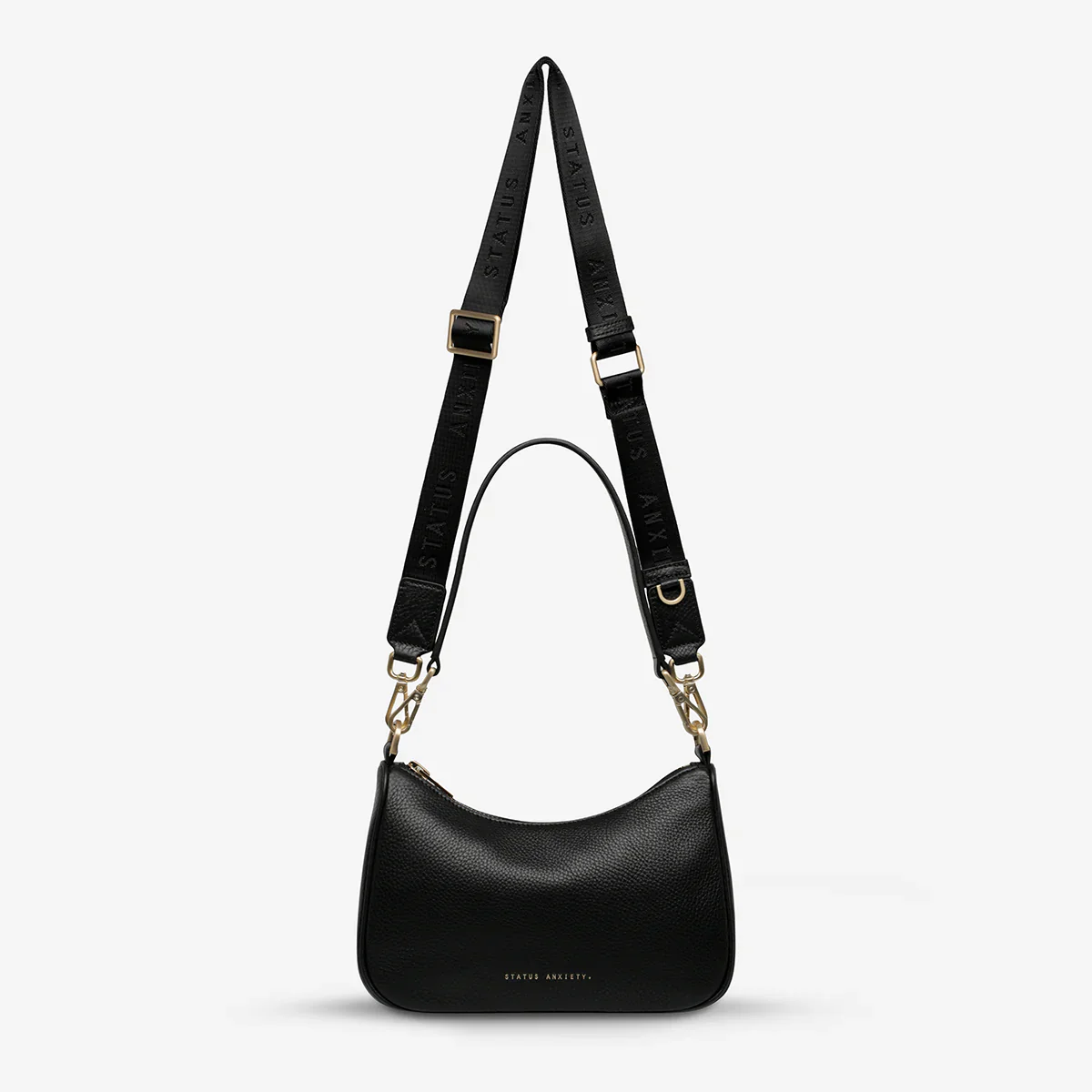 STATUS ANXIETY Womens Look Both Ways Leather Bag in Black w Brushed Gold - Image 3