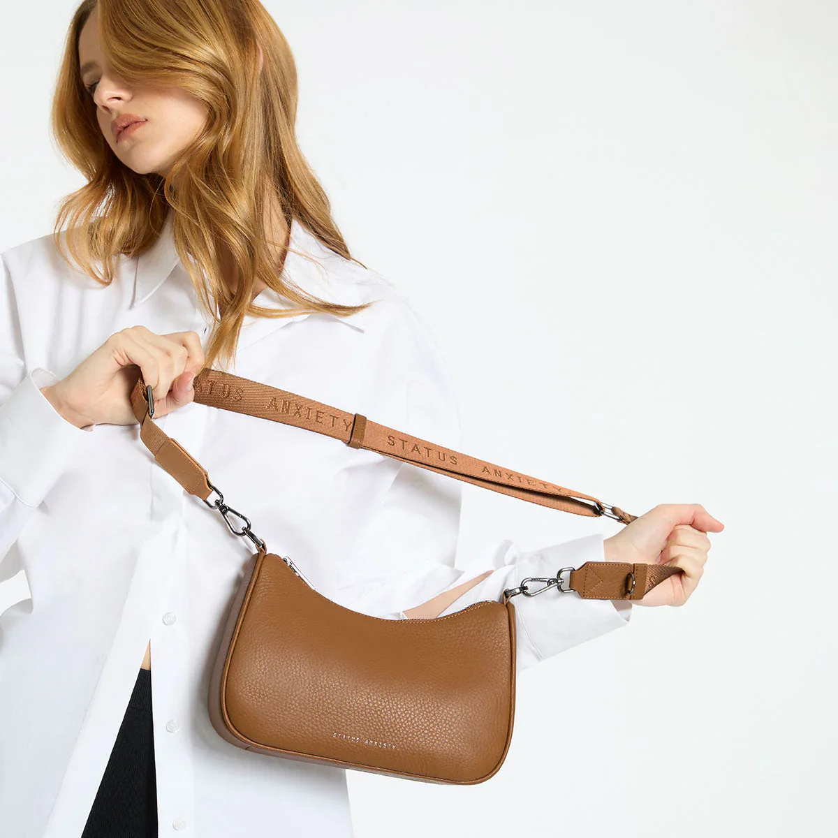 STATUS ANXIETY Womens Look Both Ways Leather Bag in Camel - Image 7