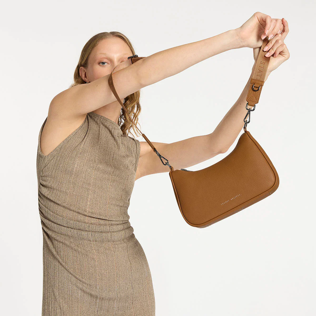 STATUS ANXIETY Womens Look Both Ways Leather Bag in Camel - Image 8